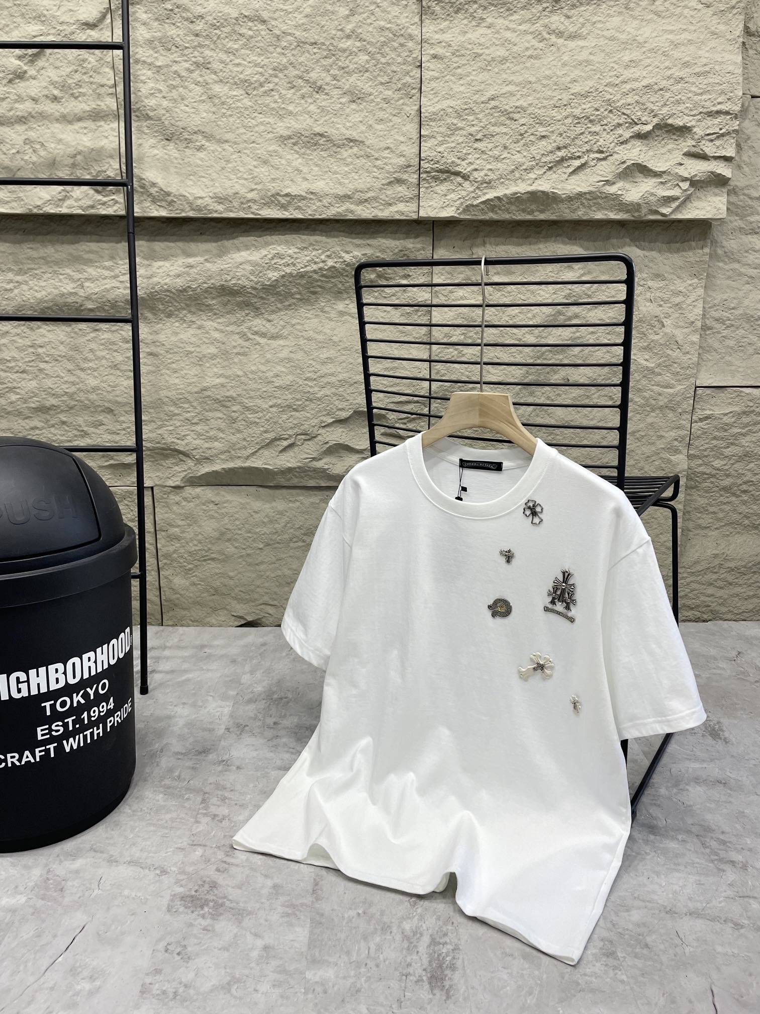 Chrome Hearts AAA+
 Kleidung T-Shirt Hochwertige Designer -Replik
 Schwarz Weiß Baumwolle Kurzarm
