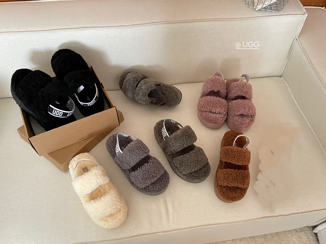 【ugg】秋冬周冬雨同款毛茸拖
 品名：欧芙拉菲塔，
隆丰泰迪毛松糕底拖 它是经典款oh yeah凉鞋的