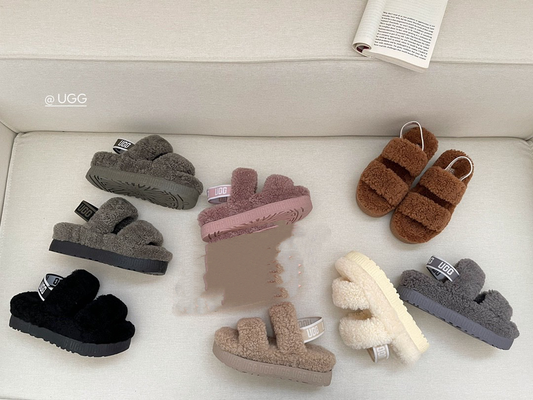 【ugg】秋冬周冬雨同款毛茸拖
 品名：欧芙拉菲塔，
隆丰泰迪毛松糕底拖 它是经典款oh yeah凉鞋的