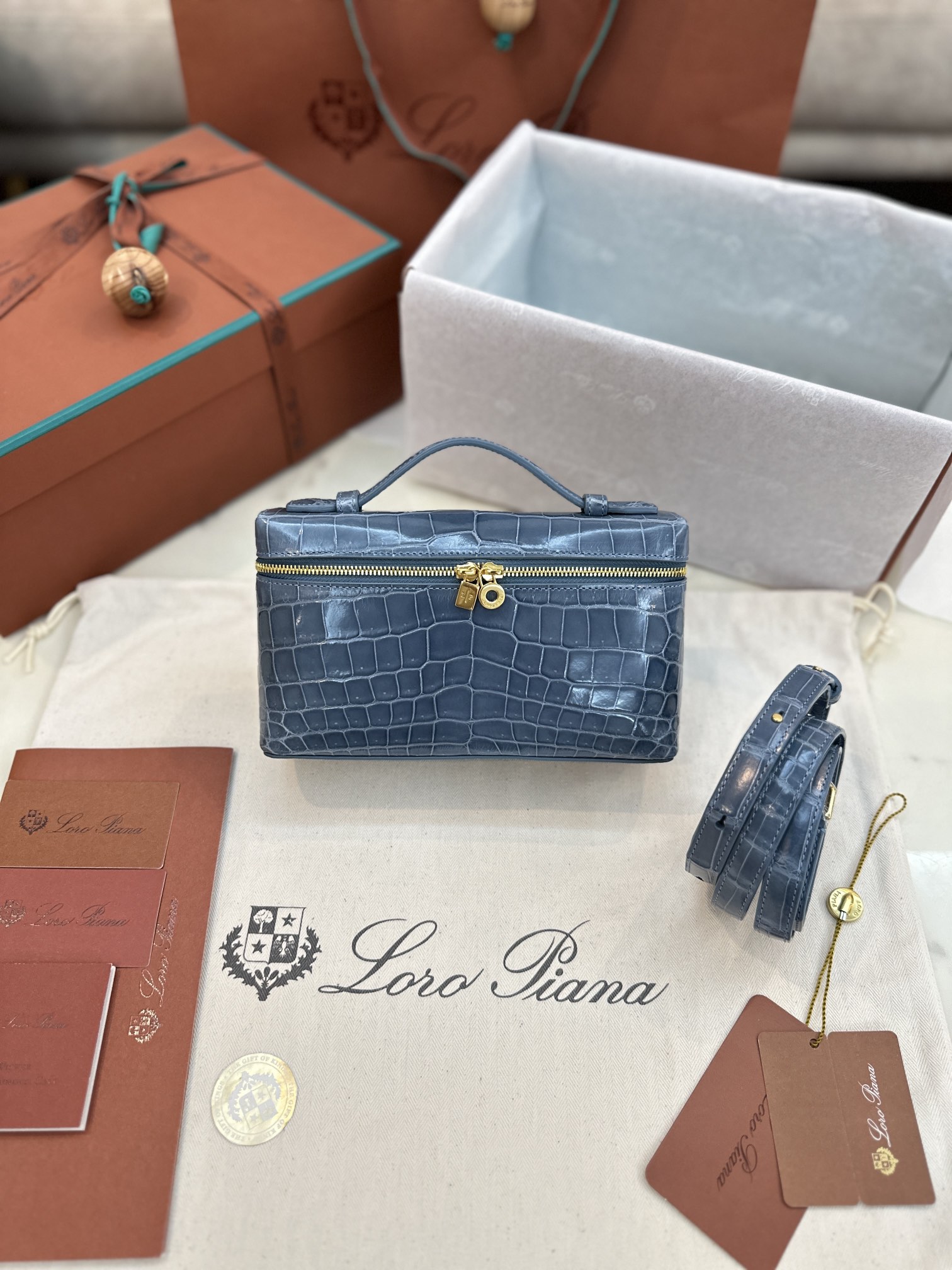 Loro Piana Taschen Umhängetaschen  & Schultertaschen Blau Alle Stahl Krokodilleder