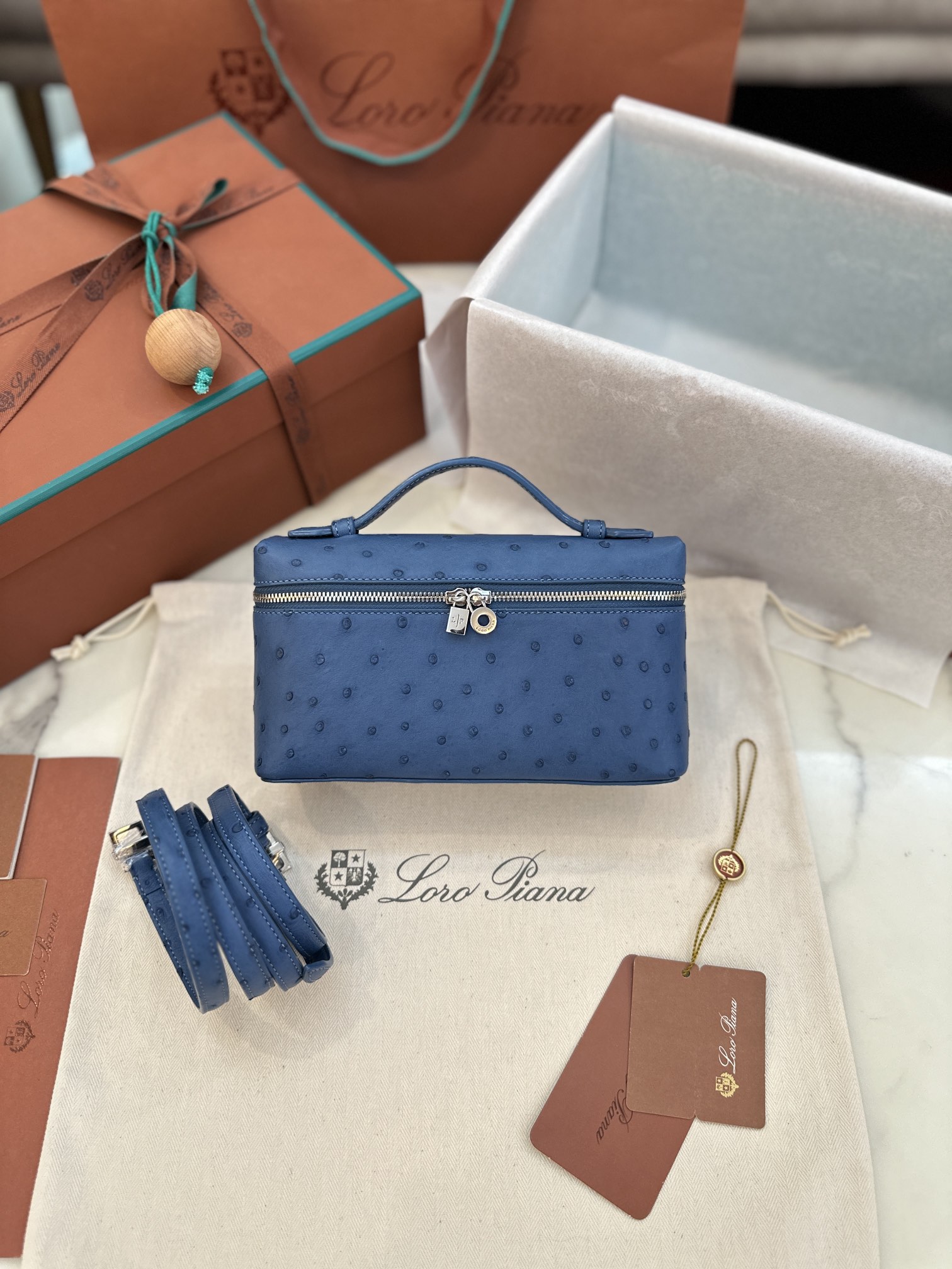 Loro Piana Crossbody & Shoulder Bags Blue All Steel Ostrich Leather