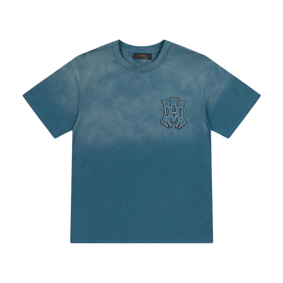 Amiri Shampoo Embroidery Logo Tee in Black and Lake Blue, 300g Fabric. - 图片 4