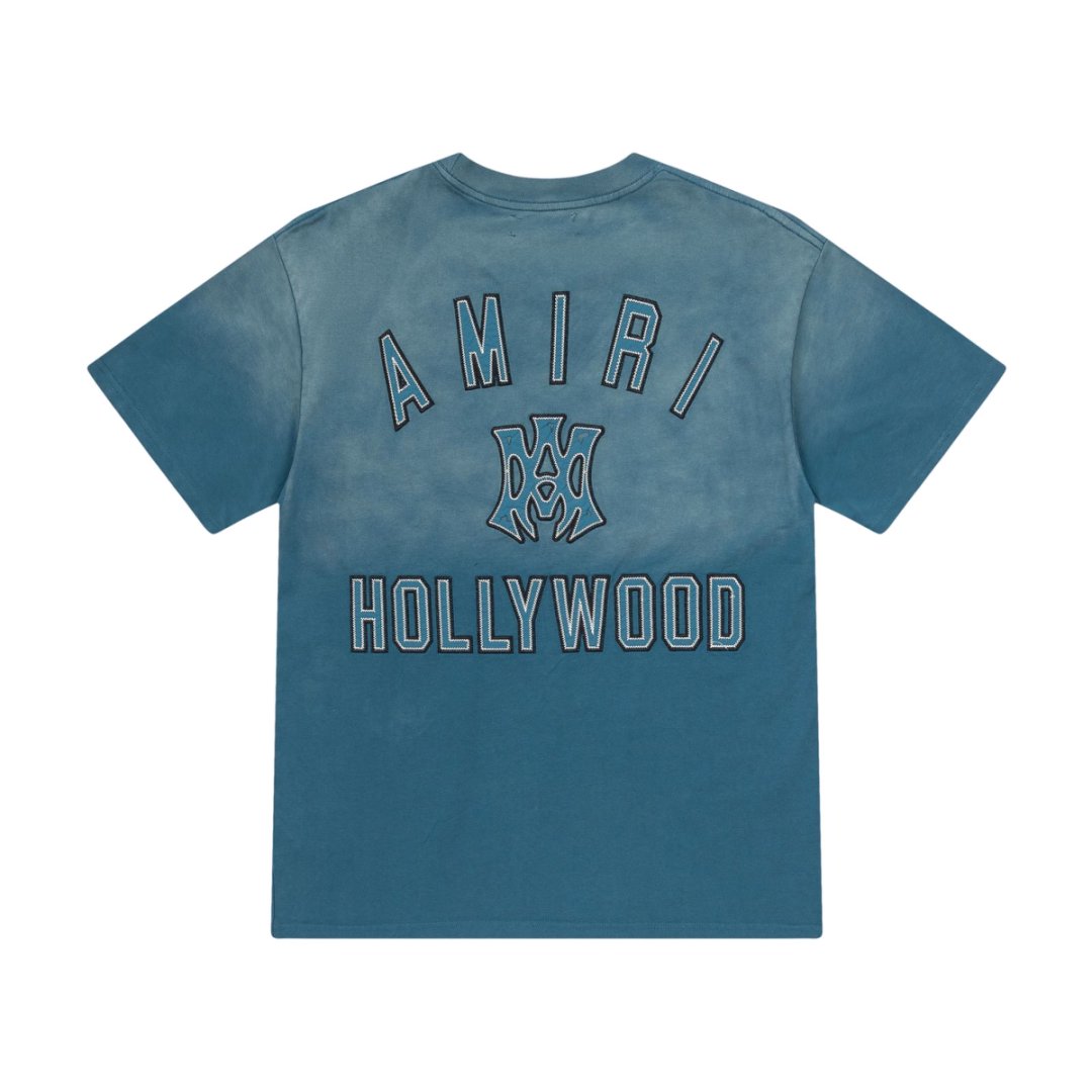 Amiri Shampoo Embroidery Logo Tee in Black and Lake Blue, 300g Fabric. - 图片 5