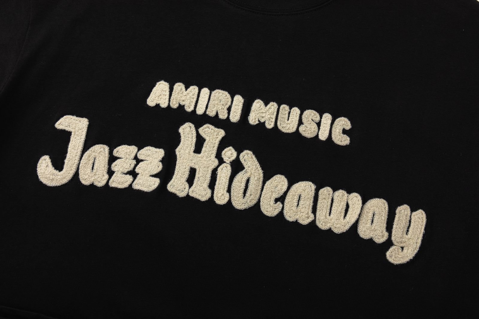 Amiri Men's Black Cotton T-Shirt with Embroidered Jazz Hideaway Logo 6 o 1imnadv6gmrgl2s1ch51slo17ho1