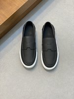 Hermes Shoes Loafers Men Calfskin Cowhide Genuine Leather Rubber Casual