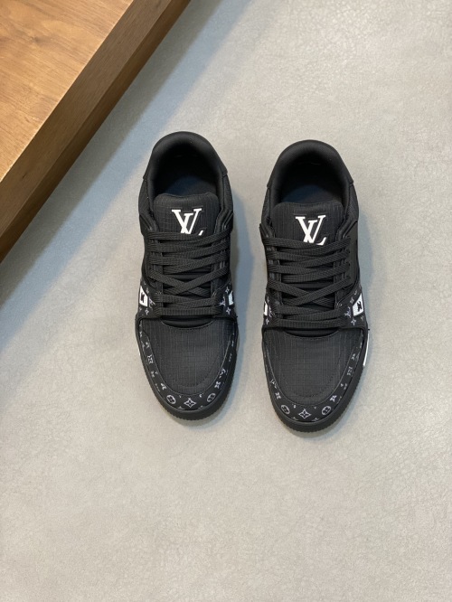 Louis Vuitton Black Silk Calf Leather Sneakers with Monogram Detailing 1 Louis Vuitton Black Silk Calf Leather Sneakers with Monogram Detailing