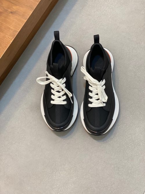 Hermes Men's Black Leather & Canvas Casual Sneakers, Lace-up, Size 39-44 1 Hermes Men's Black Leather & Canvas Casual Sneakers, Lace-up, Size 39-44