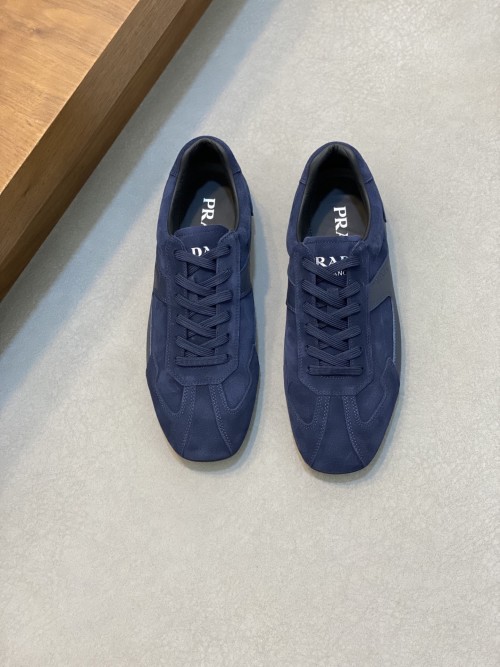 Prada Men's Leather Casual Sneakers in Blue Suede, Classic Logo Detailing