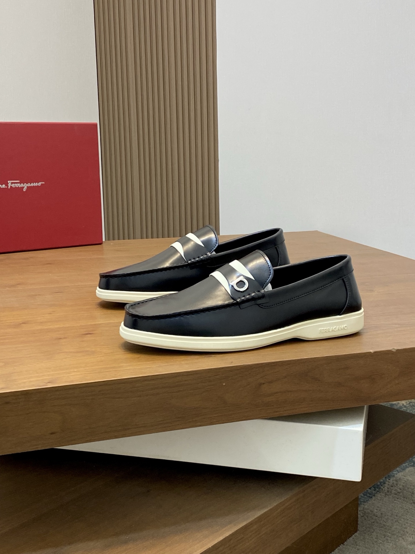 Ferragamo Men's Black Leather Driving Shoes with White Accent - Sizes 39-44 4 i1741553376327 7081 0 2