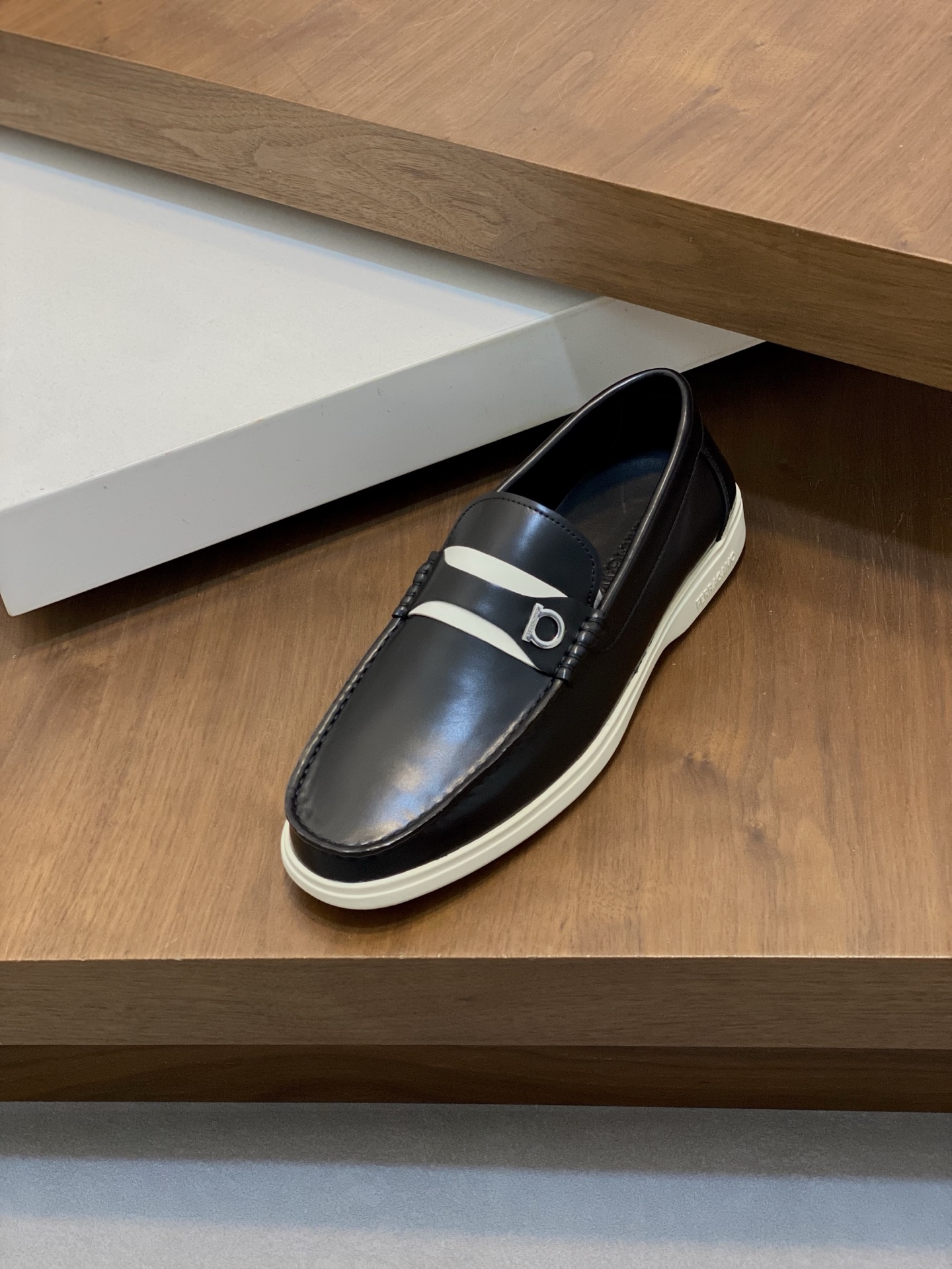 Ferragamo Men's Black Leather Driving Shoes with White Accent - Sizes 39-44 7 i1741553376493 7692 0 5