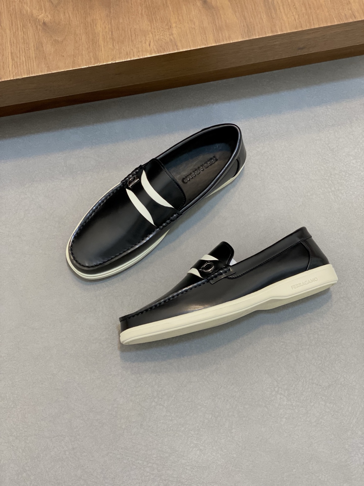 Ferragamo Men's Black Leather Driving Shoes with White Accent - Sizes 39-44 6 i1741553380663 6236 0 4