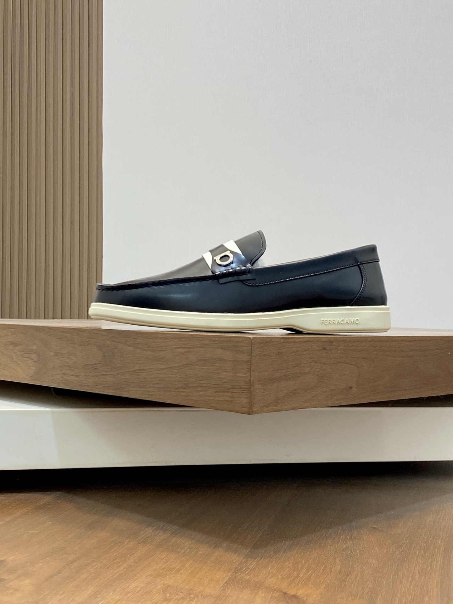 Ferragamo Men's Black Leather Driving Shoes with White Accent - Sizes 39-44 3 i1741553381056 8374 0 1