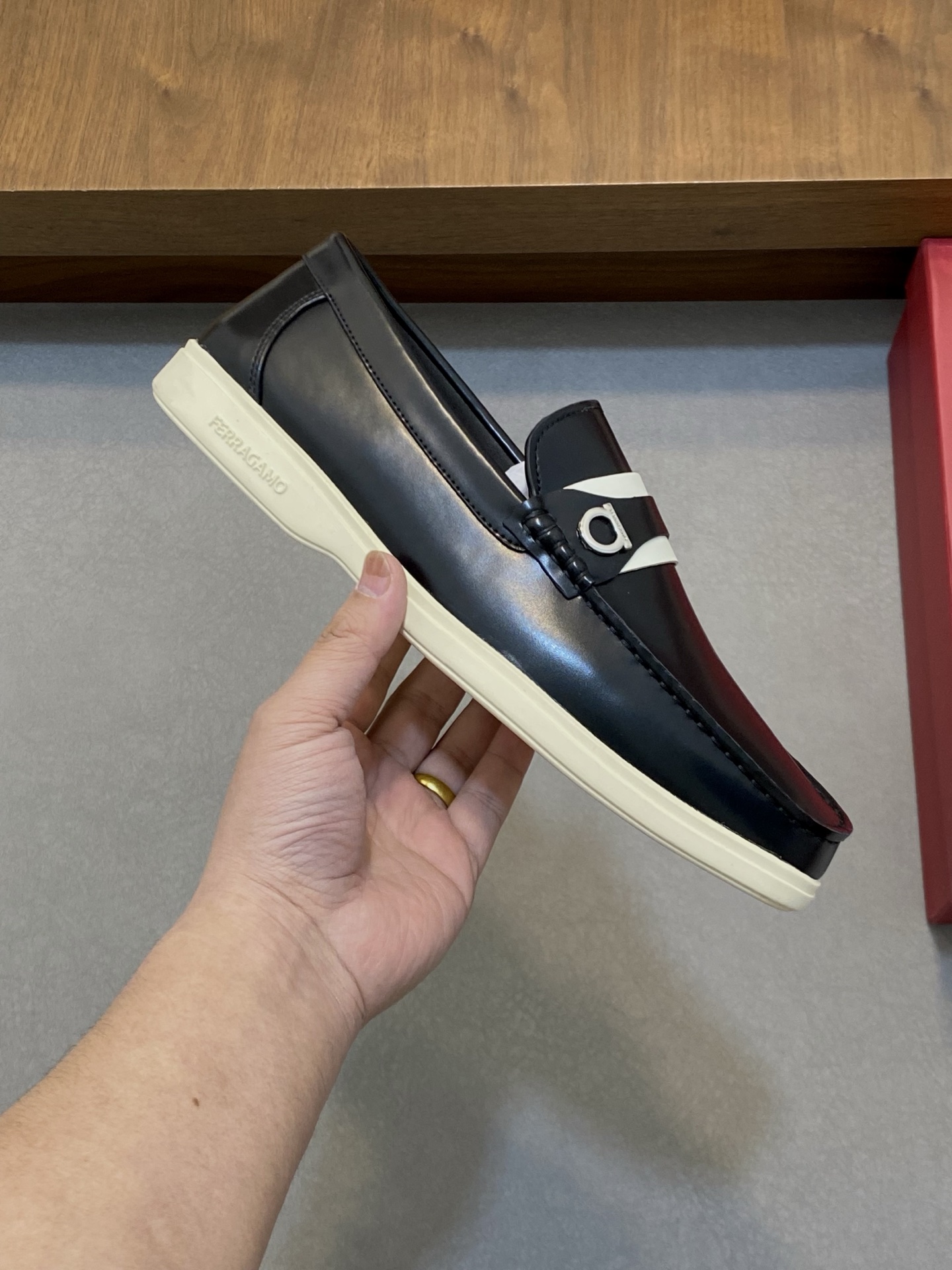 Ferragamo Men's Black Leather Driving Shoes with White Accent - Sizes 39-44 5 i1741553381402 8070 0 3