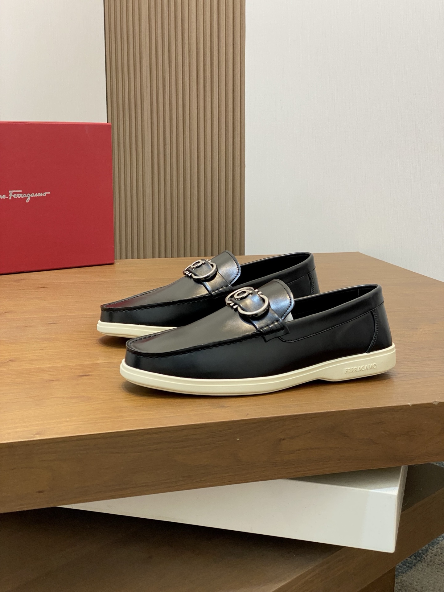 Ferragamo Men's Black Leather Loafers with Silver-Tone Buckle Detail 4 i1741553714374 7252 0 2