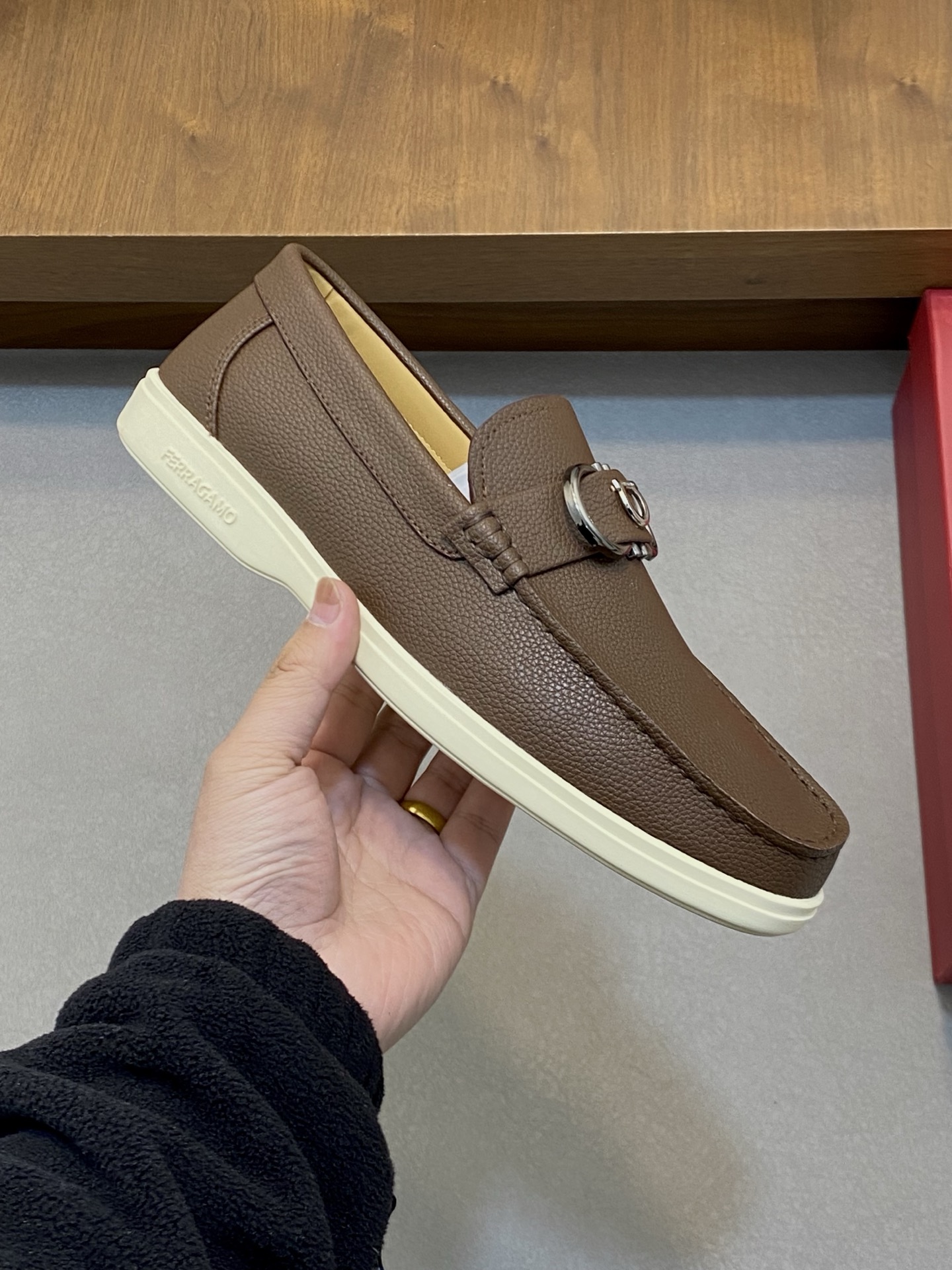 Ferragamo Men's Brown Leather Driving Loafers with Metal Buckle, Sizes 39-44 5 i1741553765299 8789 0 3