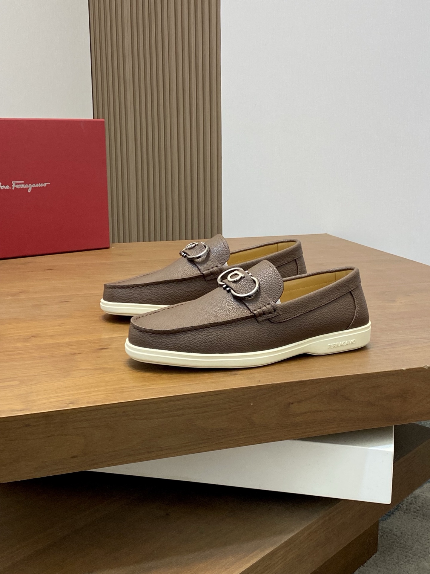 Ferragamo Men's Brown Leather Driving Loafers with Metal Buckle, Sizes 39-44 4 i1741553767110 8126 0 2