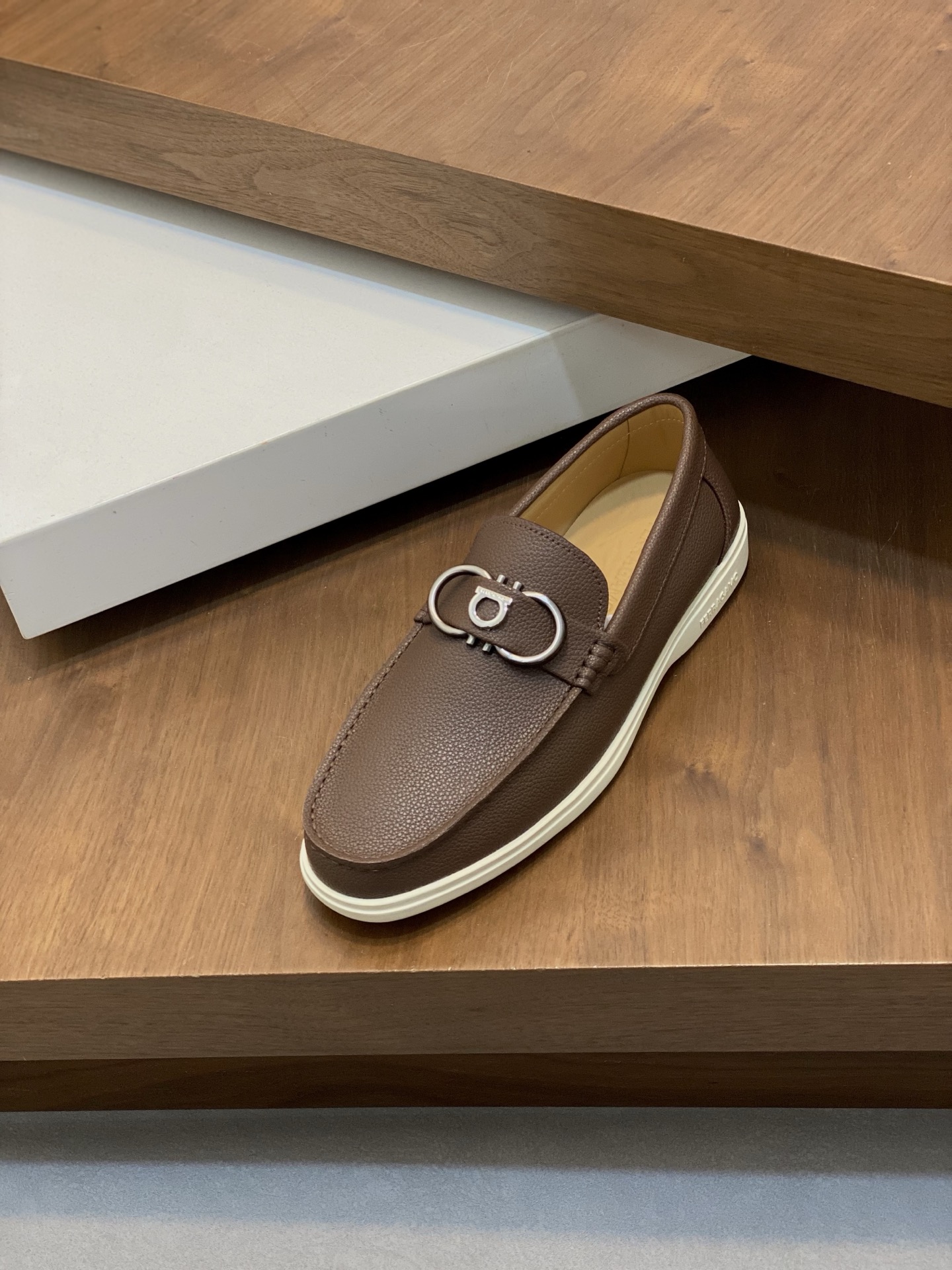 Ferragamo Men's Brown Leather Driving Loafers with Metal Buckle, Sizes 39-44 7 i1741553770367 9328 0 5