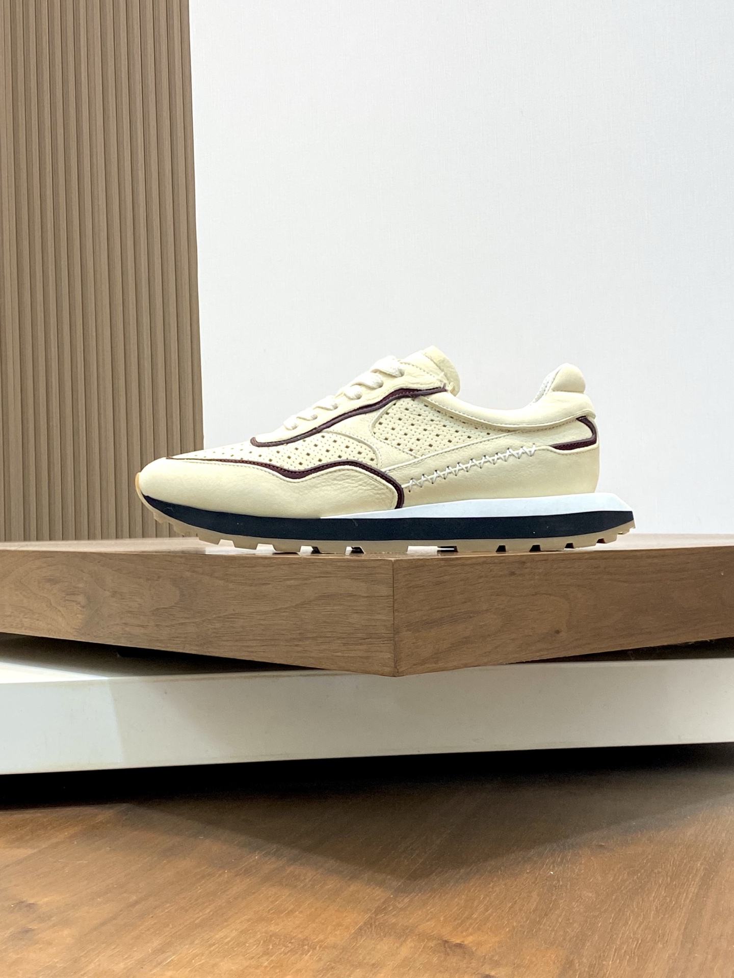 Berluti Men's Cream Leather Lace-Up Sneakers, Handmade Designer Footwear 3 i1741710346928 5491 0 1