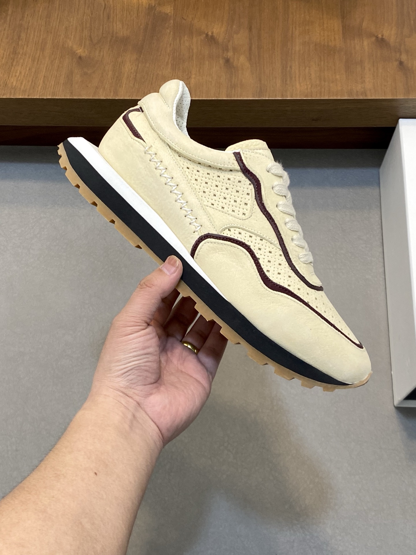 Berluti Men's Cream Leather Lace-Up Sneakers, Handmade Designer Footwear 5 i1741710346982 5094 0 3