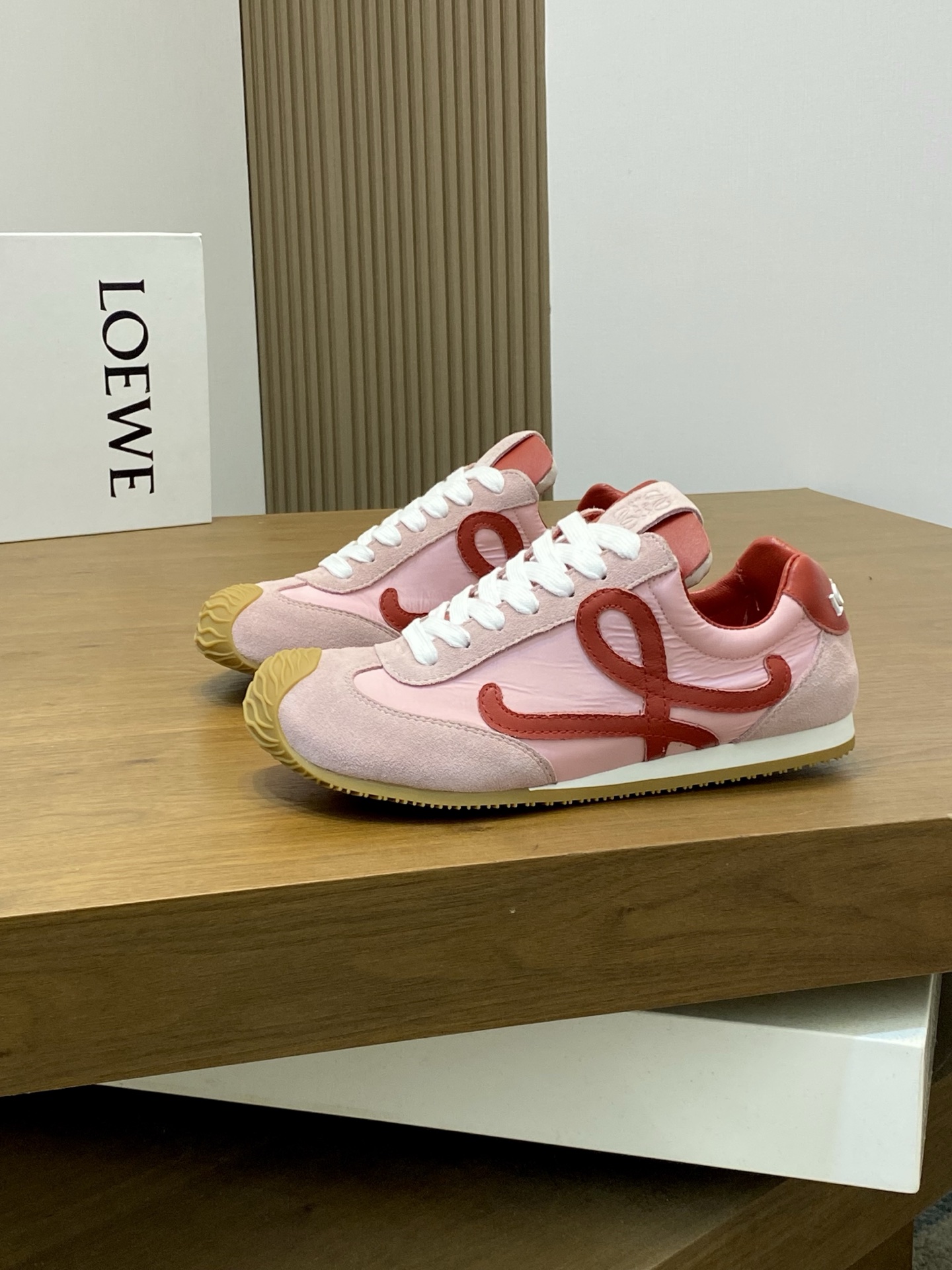 Loewe Ballet Runner 2.0 Pink/Red Nylon & Leather Lace-Up Sneakers 4 i1741846317182 5541 0 2