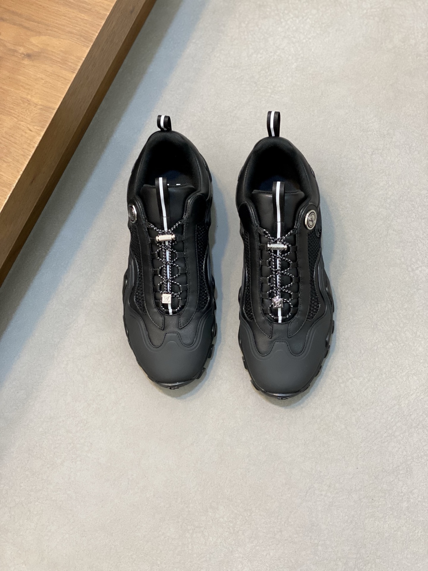 Louis Vuitton Rush Men's Sneaker, Black Tech Mesh, Monogram Accents, Sizes 39-44