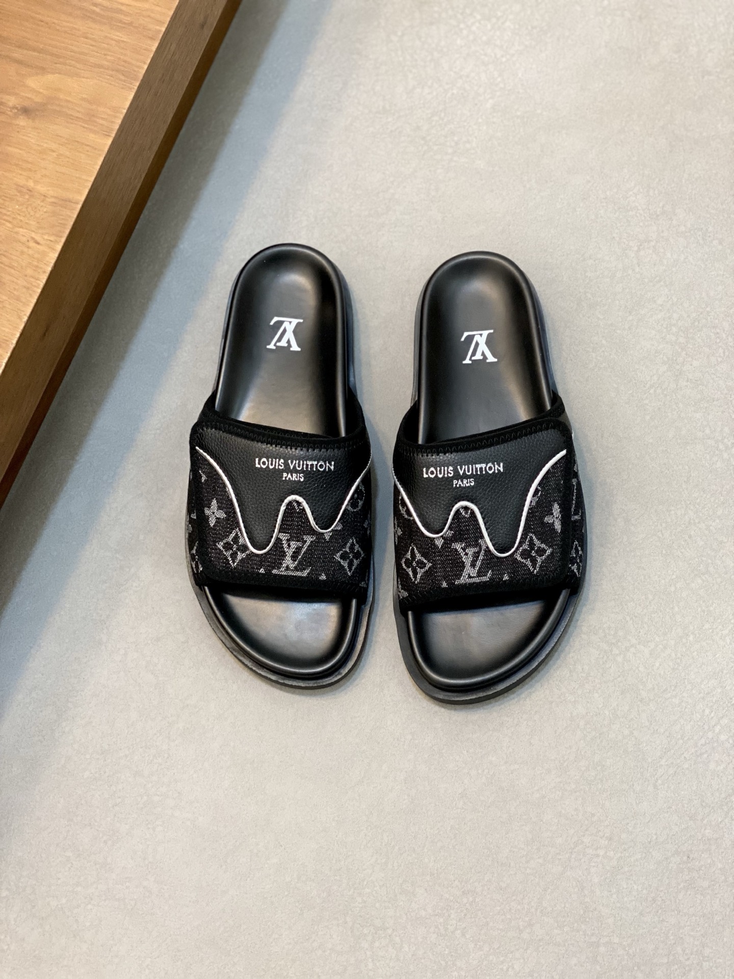 Louis Vuitton Monogram Black Leather Bread Loafer Sandals - Size 39-44
