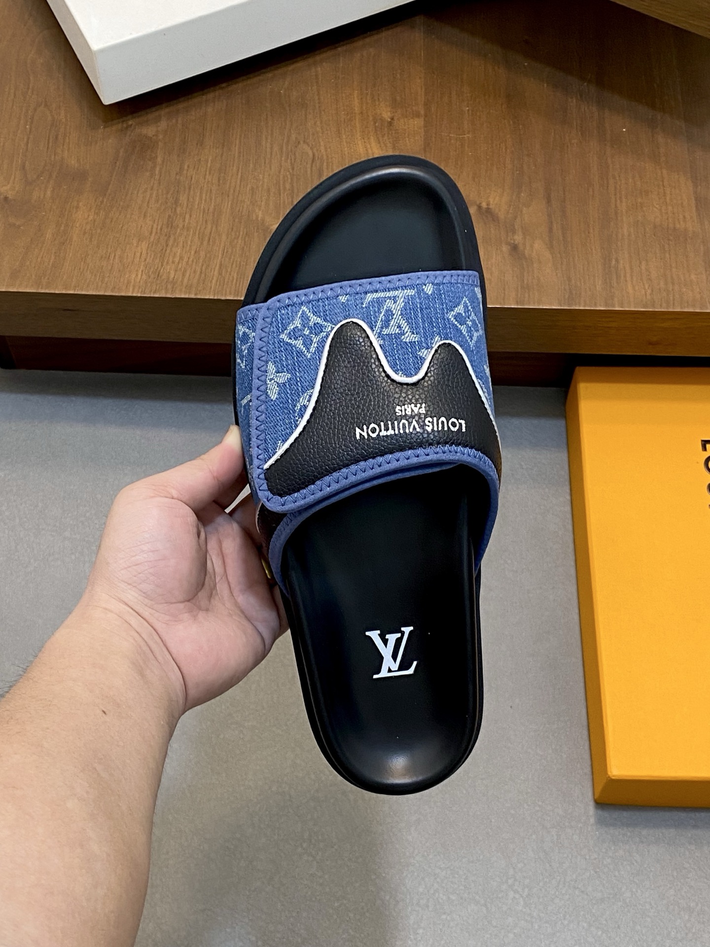 Louis Vuitton Monogram Denim Slide Sandal Comfortable Beach Pool Summer Shoes 8 i1742229227251 7899 0 6