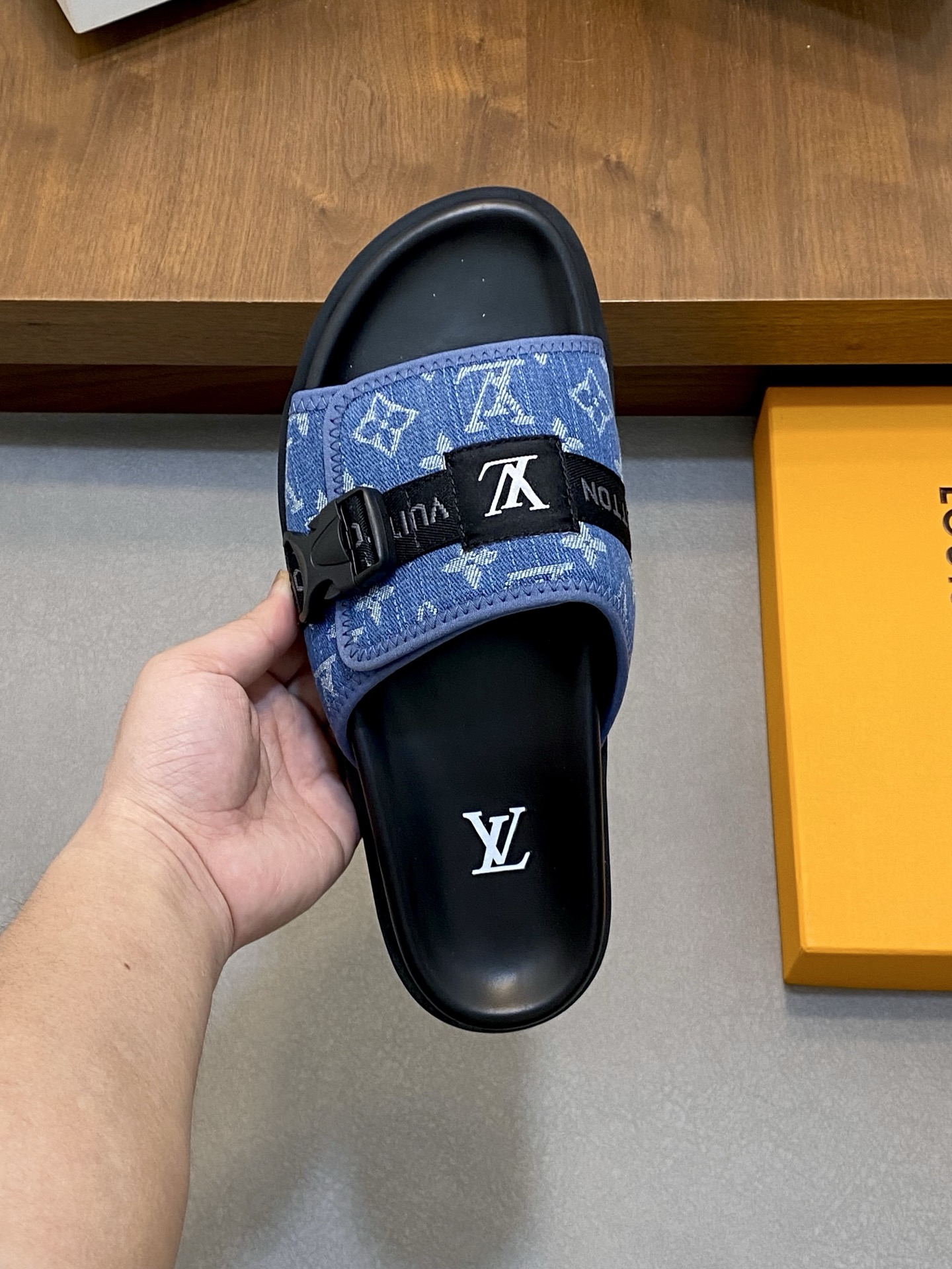 Louis Vuitton Monogram Adjustable Strap Flat Mule Sandals, Blue, Size 39-44 8 i1742229307399 8594 0 6