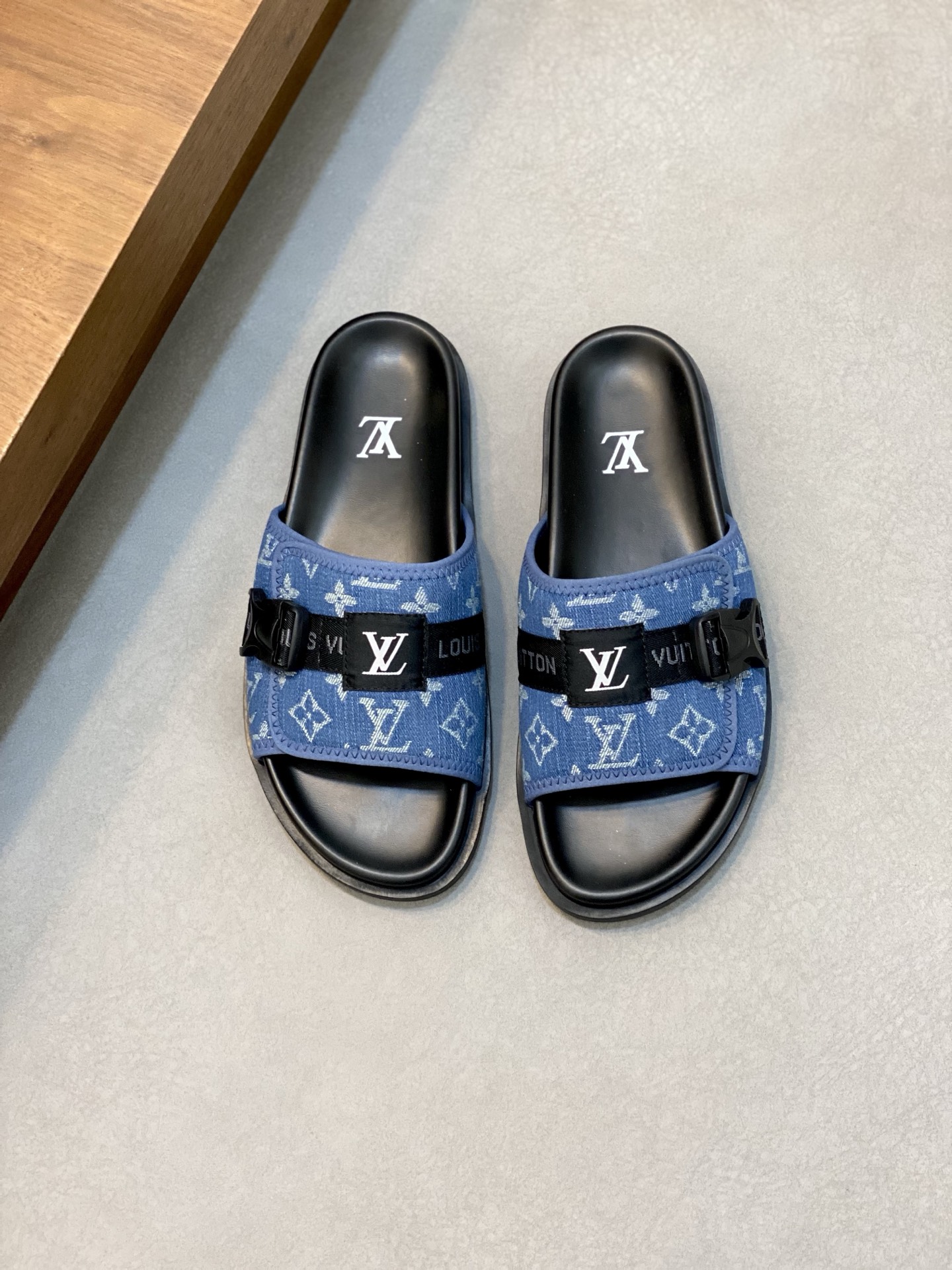Louis Vuitton Monogram Adjustable Strap Flat Mule Sandals, Blue, Size 39-44 2 i1742229307489 4955 0 0
