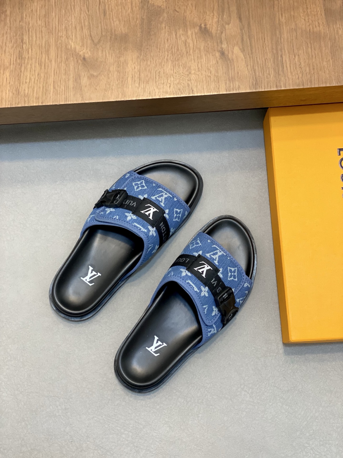 Louis Vuitton Monogram Adjustable Strap Flat Mule Sandals, Blue, Size 39-44 6 i1742229307527 8726 0 4