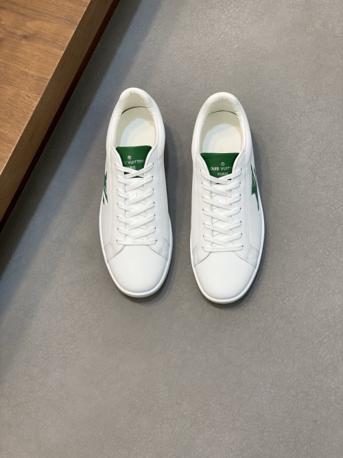 Louis Vuitton Men's White Leather Sneakers with Green Logo, Size 38-44 1 Louis Vuitton Men's White Leather Sneakers with Green Logo, Size 38-44