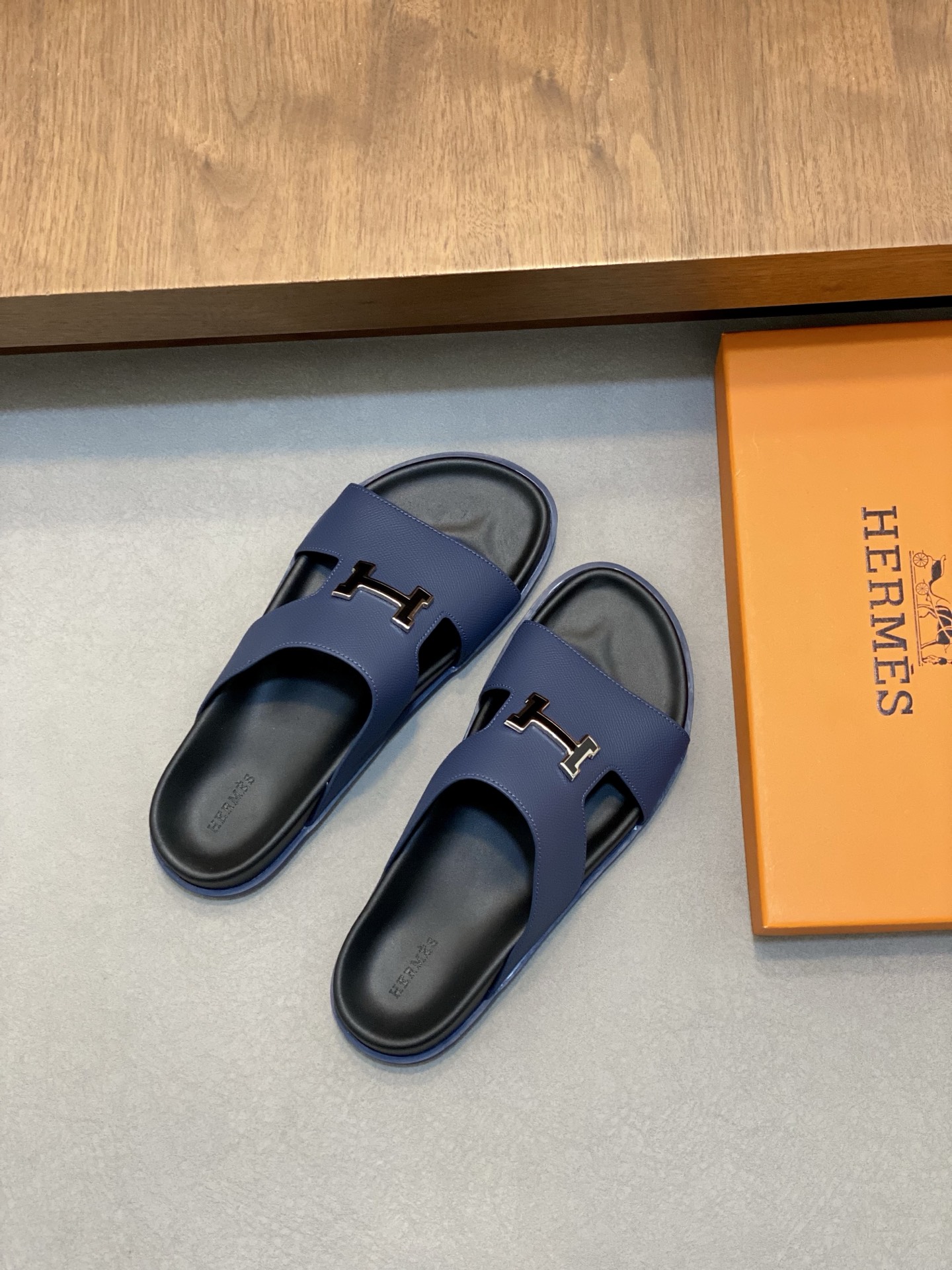 Hermes Men's Blue Leather H Logo Slides Sandals Size 39-44 6 i1742834792823 369 0 4