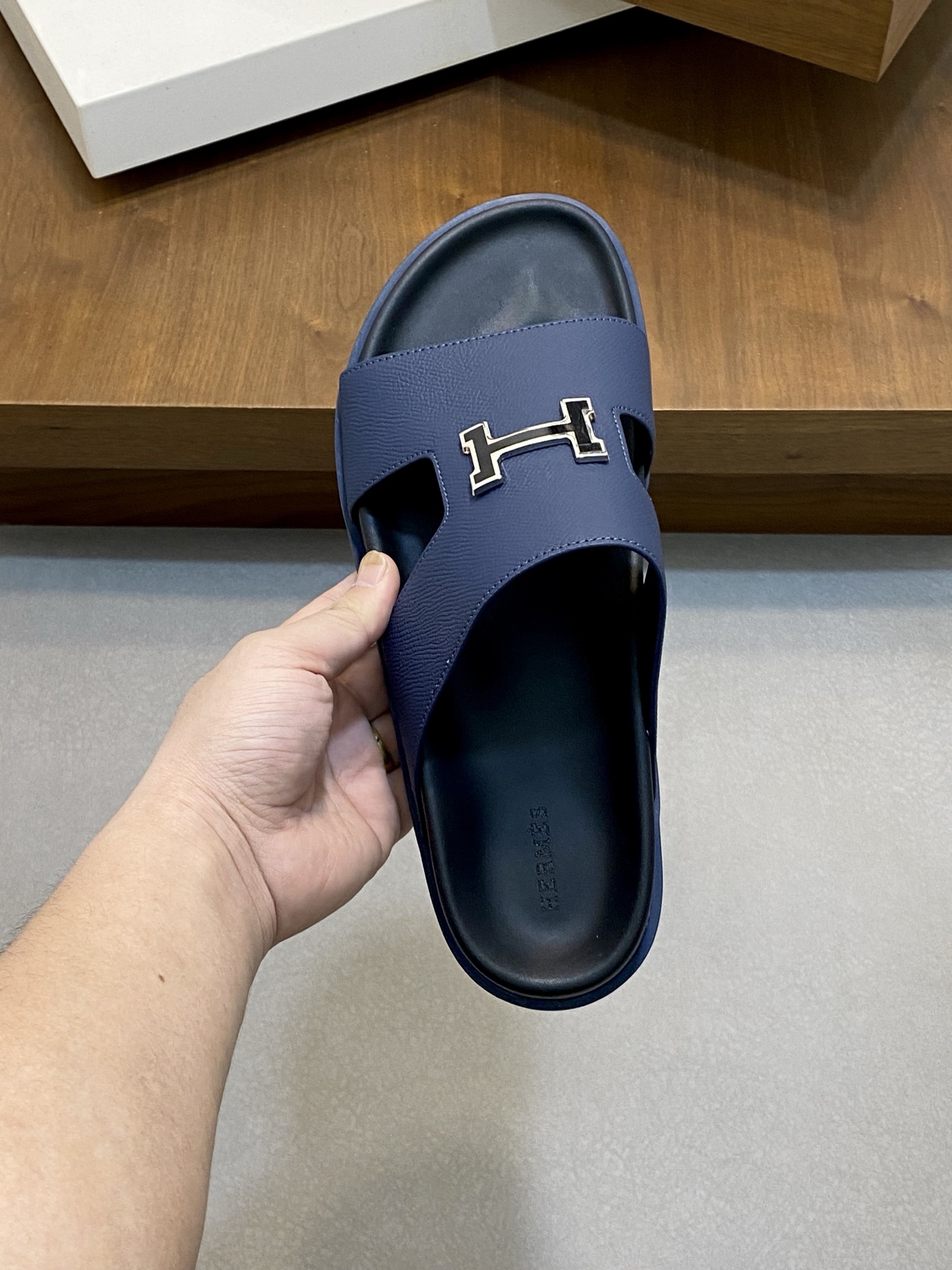 Hermes Men's Blue Leather H Logo Slides Sandals Size 39-44 8 i1742834792829 4875 0 6