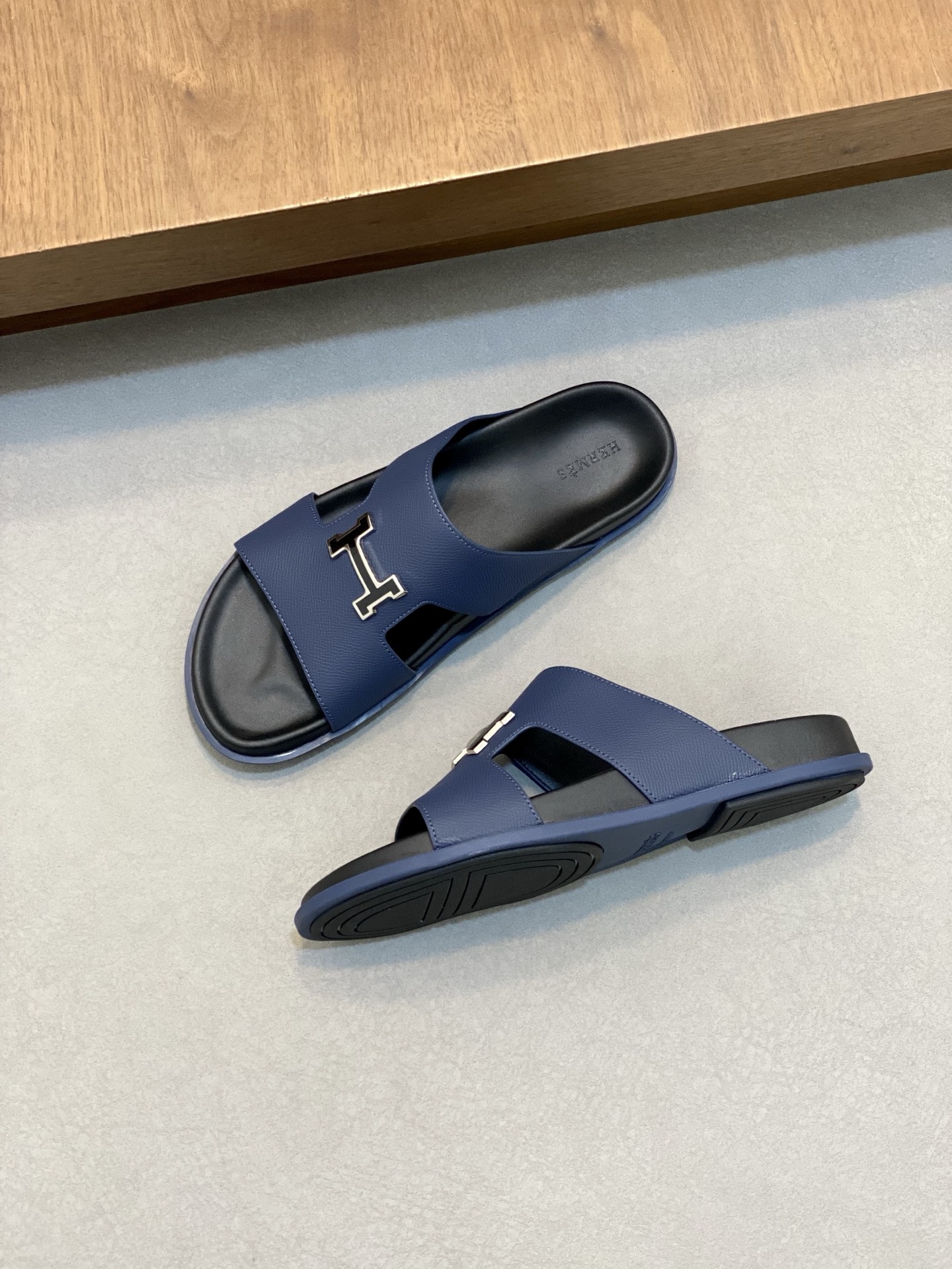 Hermes Men's Blue Leather H Logo Slides Sandals Size 39-44 7 i1742834792834 2953 0 5