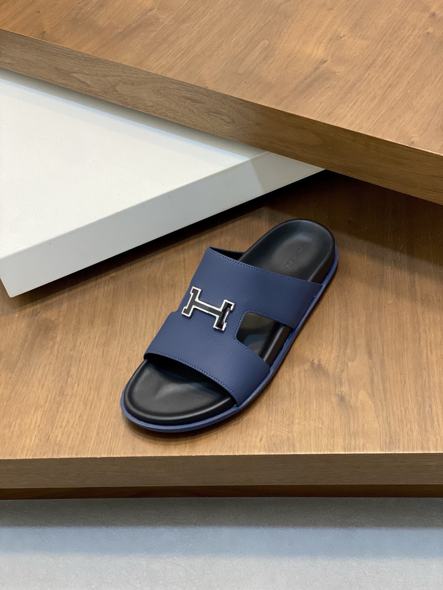 Hermes Men's Blue Leather H Logo Slides Sandals Size 39-44 10 i1742834803940 3168 0 8