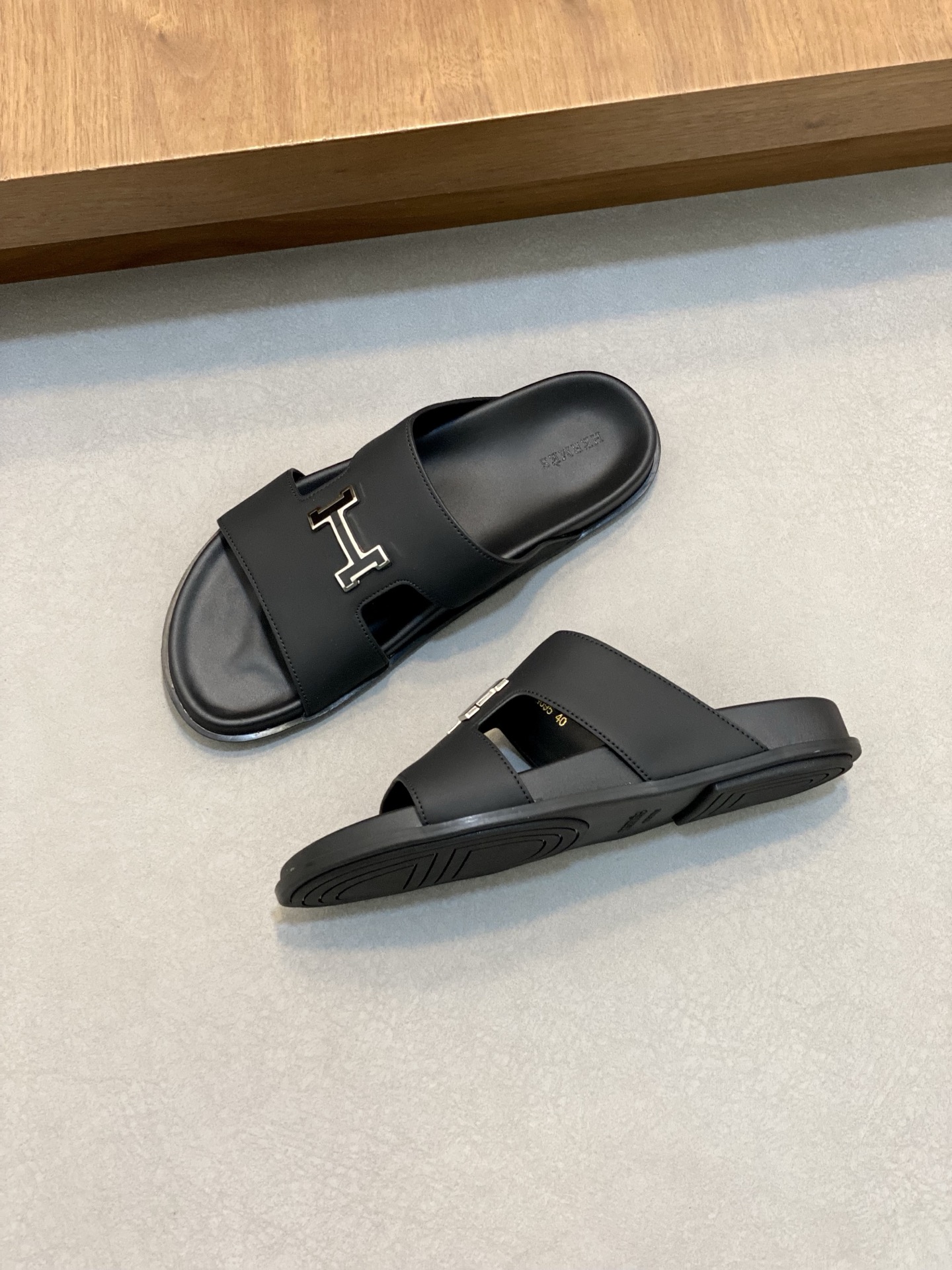 Hermes Men's Black Leather Slide Sandals with "H" Detail - Size 39-44 7 i1742835064201 7973 0 5