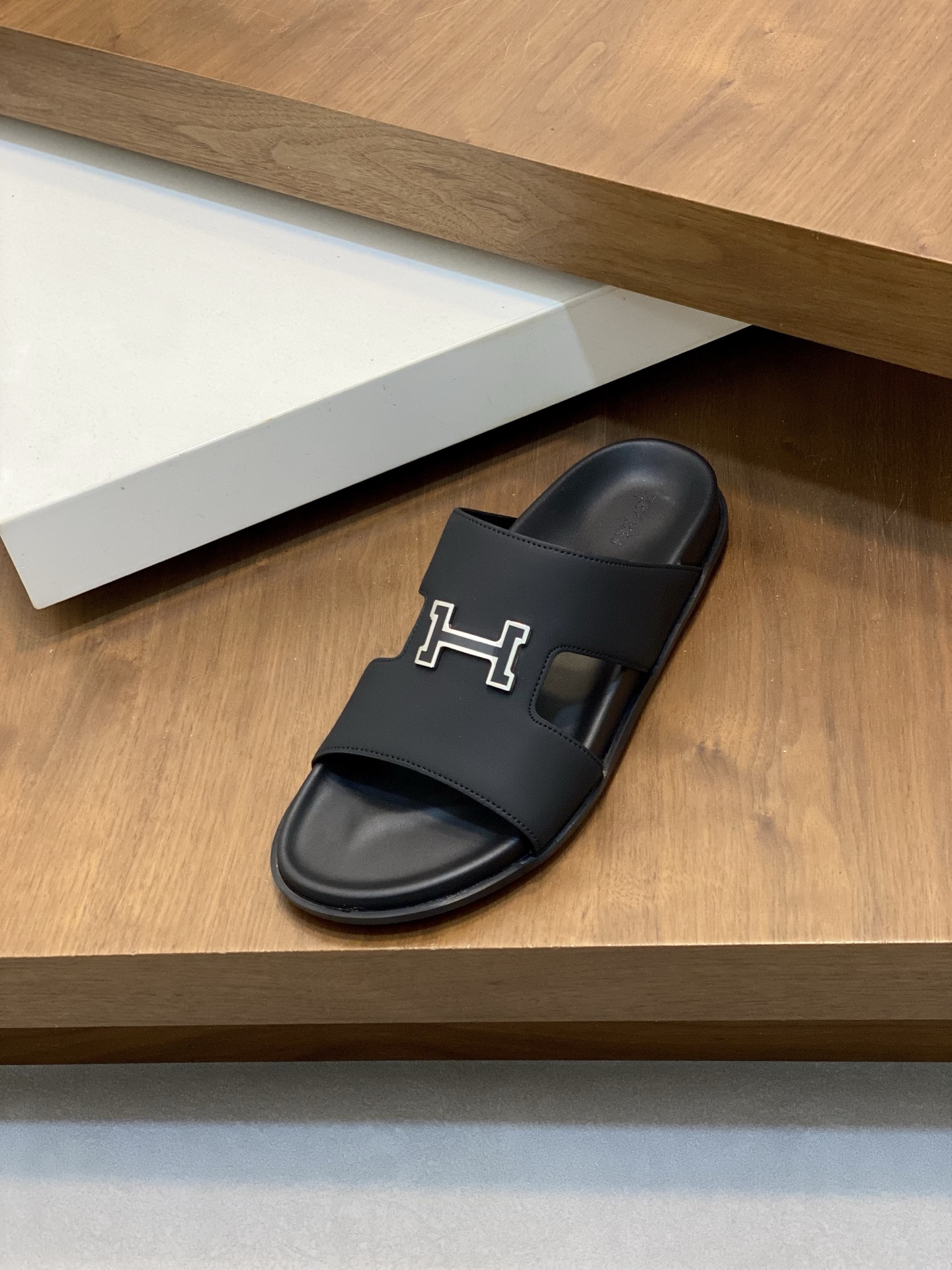 Hermes Men's Black Leather Slide Sandals with "H" Detail - Size 39-44 10 i1742835064216 4230 0 8
