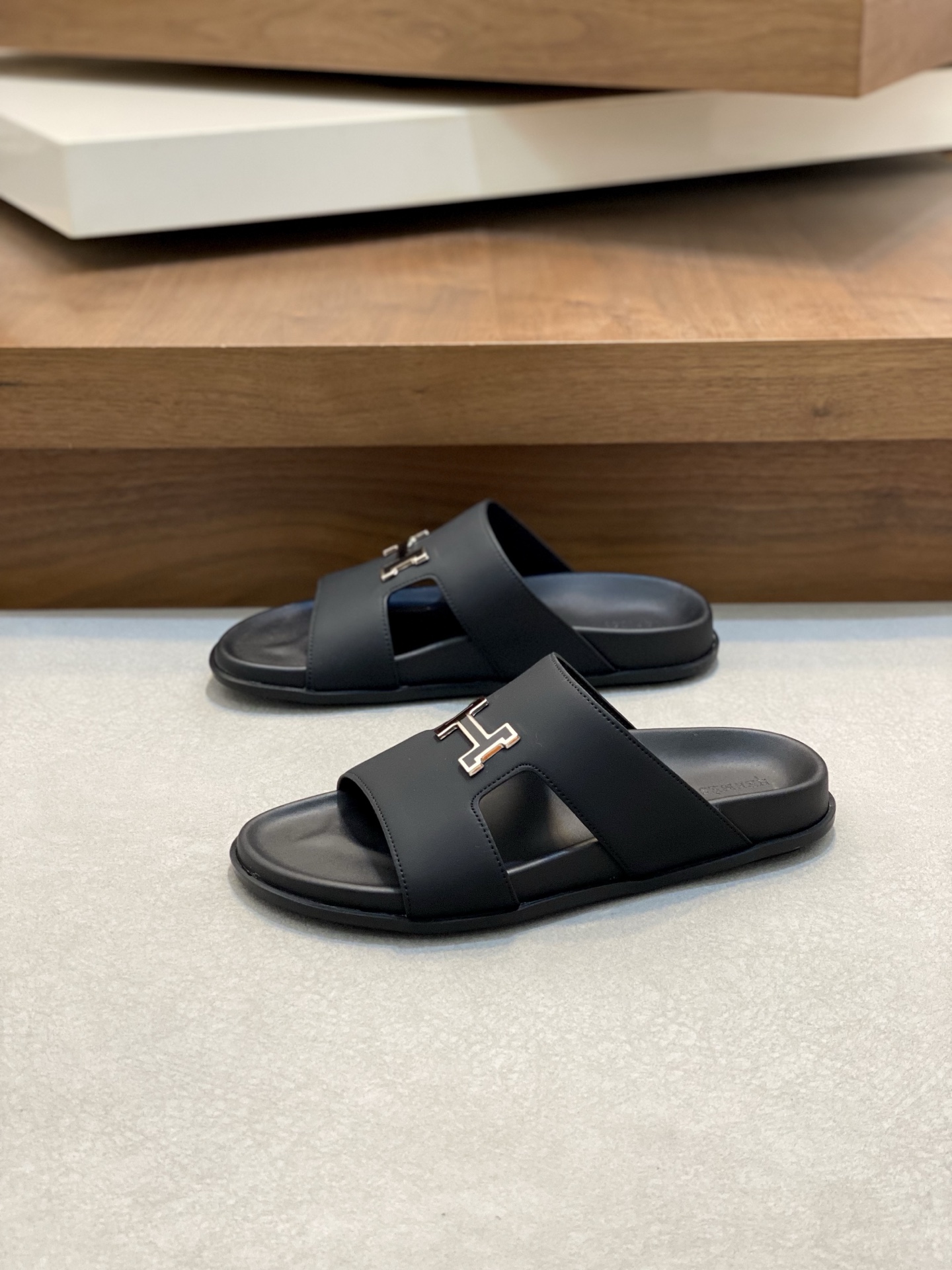 Hermes Men's Black Leather Slide Sandals with "H" Detail - Size 39-44 4 i1742835064282 6179 0 2