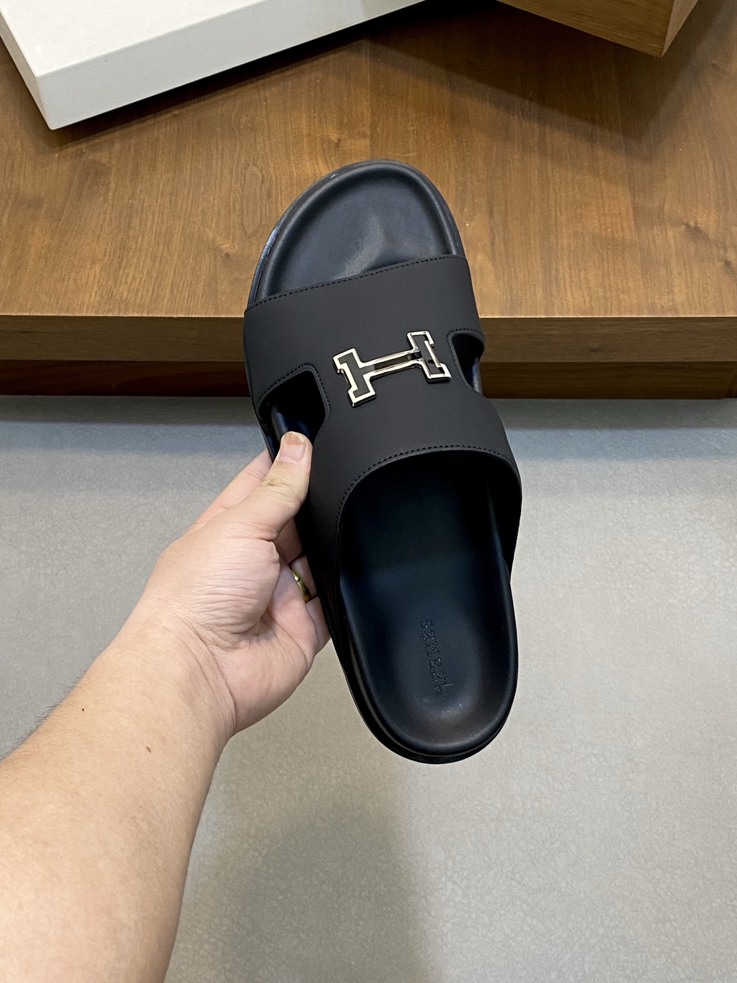 Hermes Men's Black Leather Slide Sandals with "H" Detail - Size 39-44 8 i1742835064441 9329 0 6