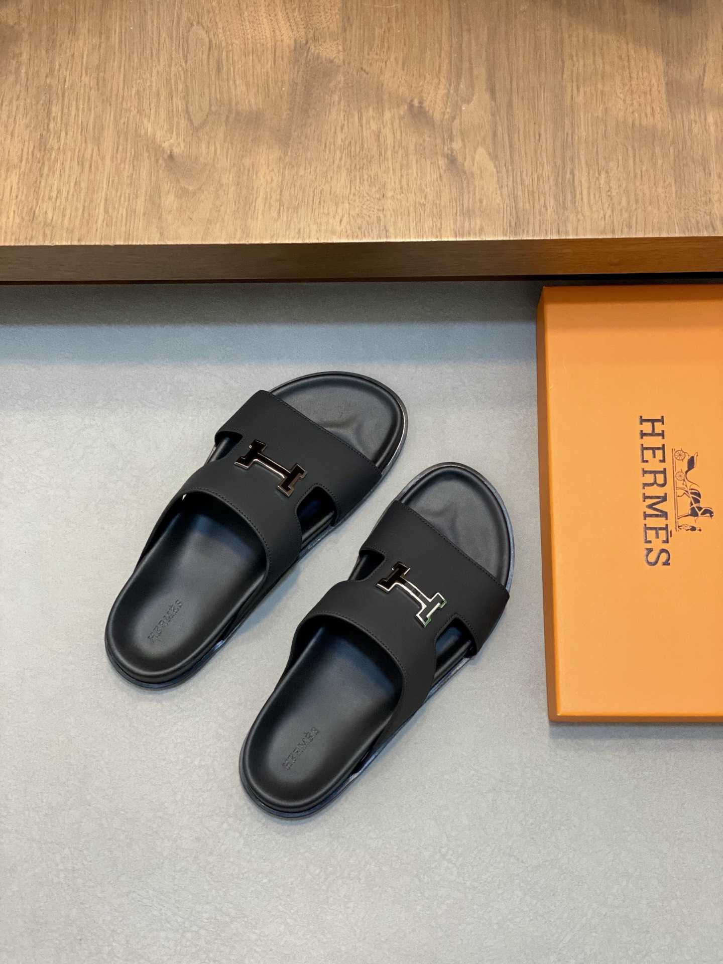Hermes Men's Black Leather Slide Sandals with "H" Detail - Size 39-44 6 i1742835070510 7406 0 4
