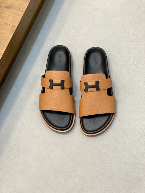 Hermes Men's Leather Sandal with H Cutout, Comfortable and Durable 1 Hermes Men's Leather Sandal with H Cutout, Comfortable and Durable