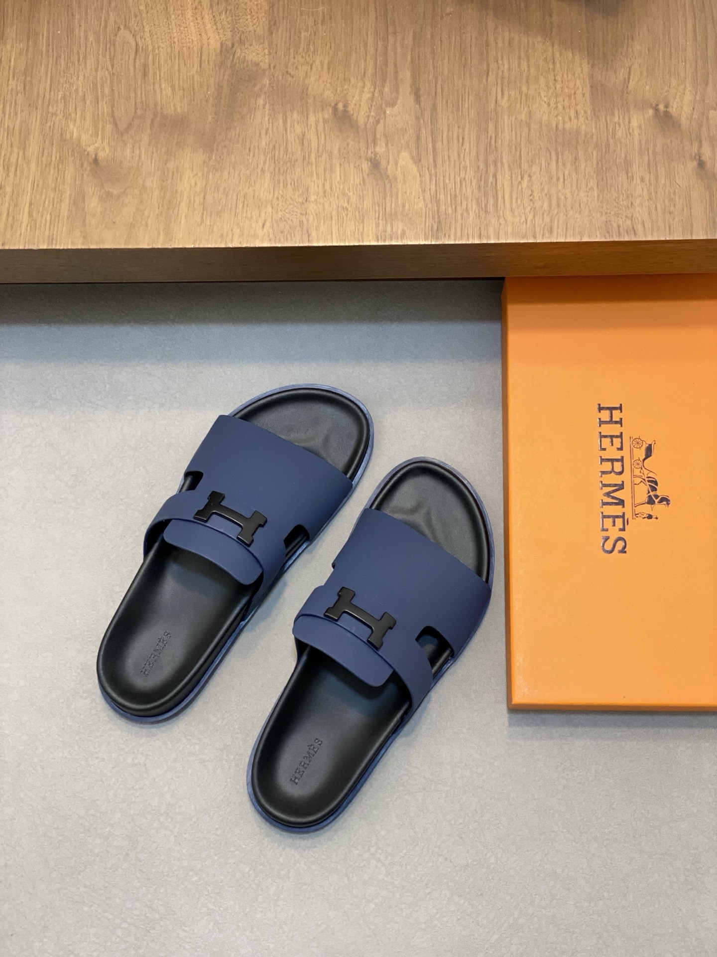 Hermes Men's Blue Leather Sandals - Stylish & Durable Rubber Sole 3 i1742835798789 1681 0 1
