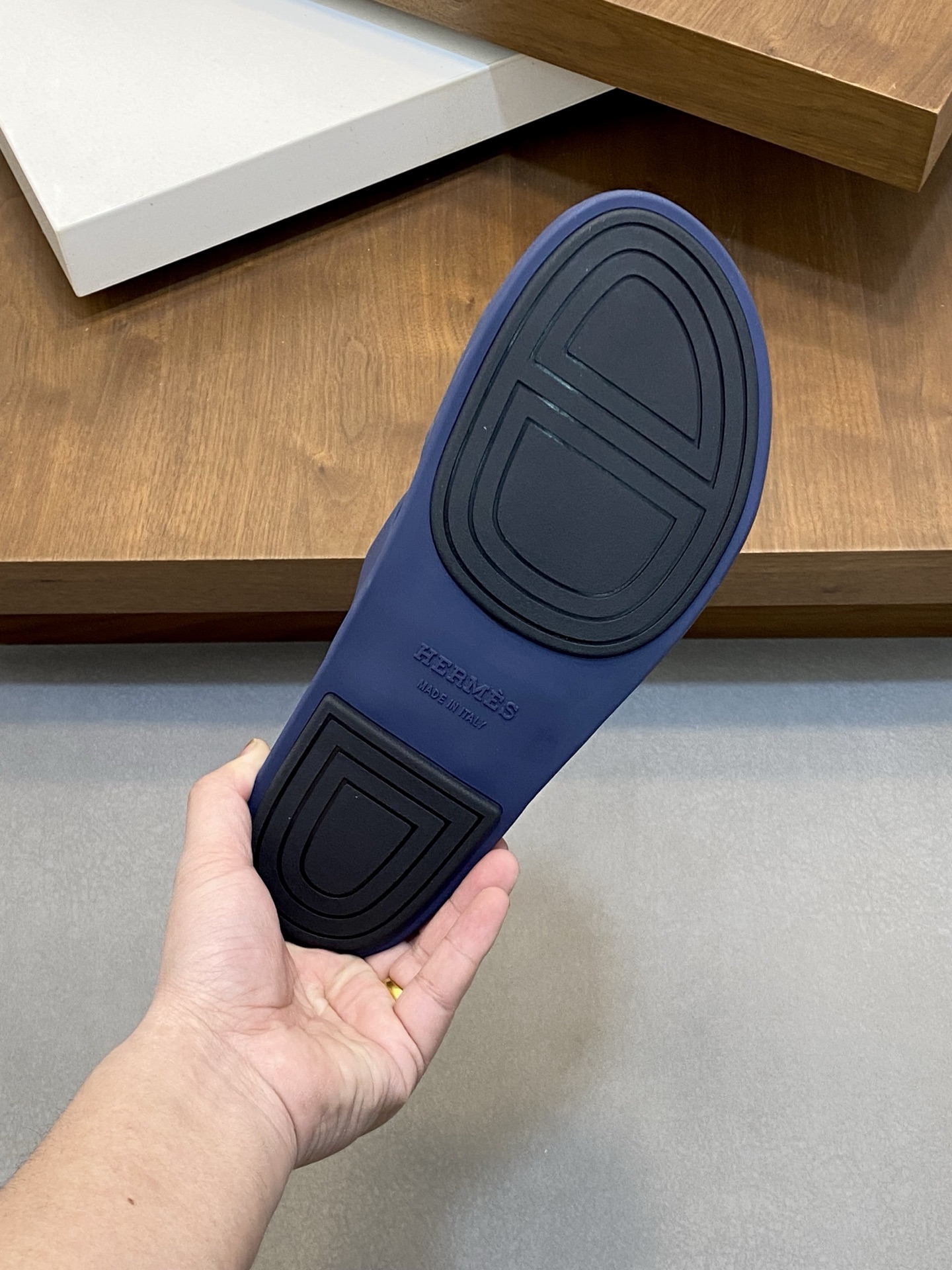 Hermes Men's Blue Leather Sandals - Stylish & Durable Rubber Sole 6 i1742835799854 2076 0 4