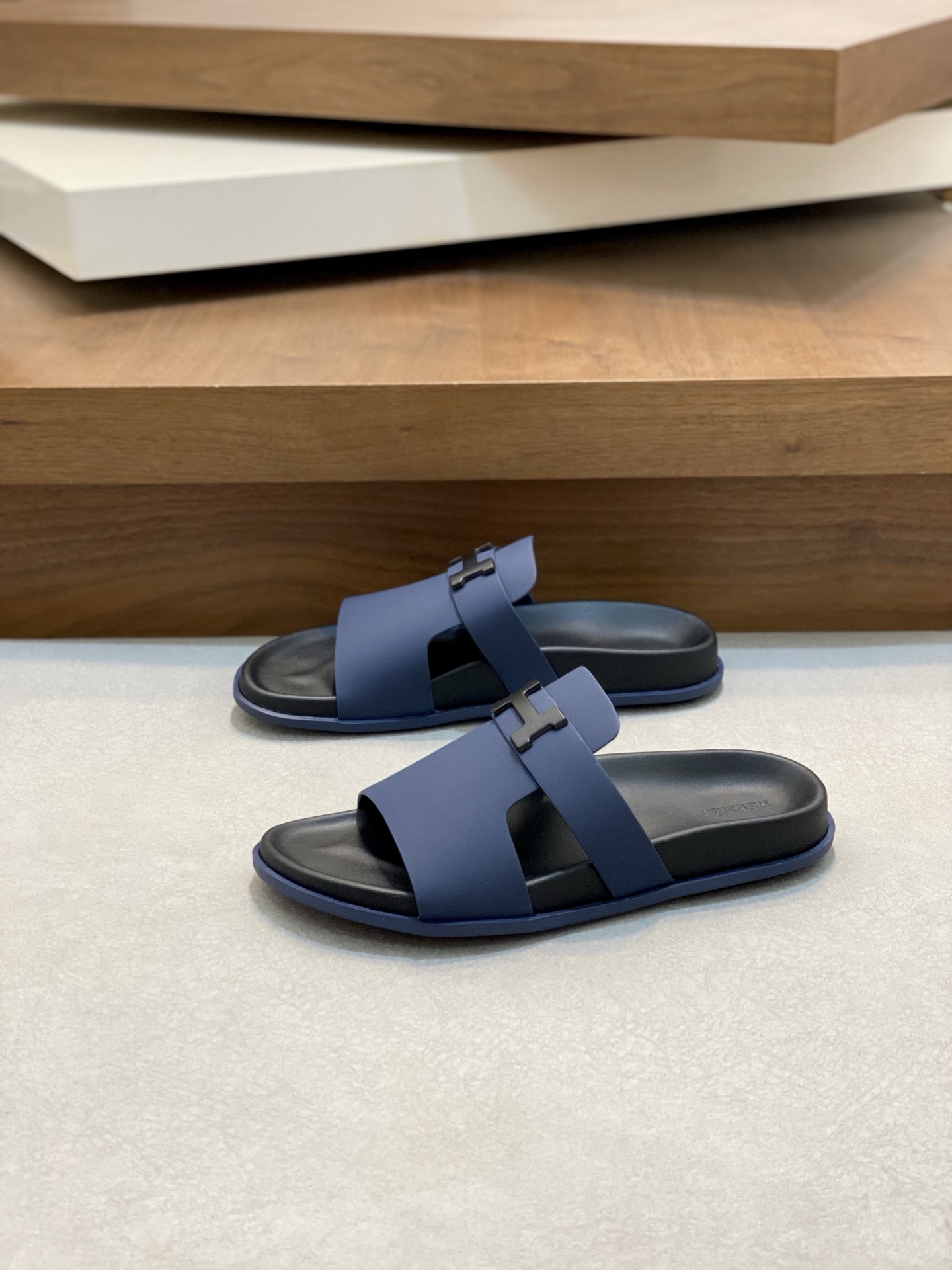 Hermes Men's Blue Leather Sandals - Stylish & Durable Rubber Sole 4 i1742835810269 4940 0 2