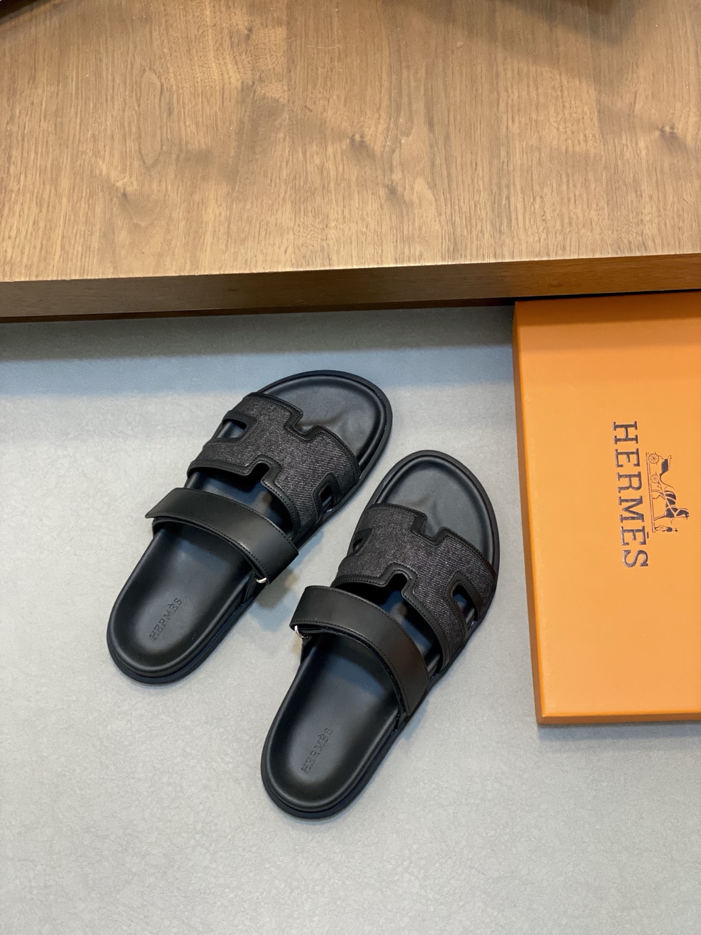 Hermes Men's Black Leather & Textile Sandals With Signature 'H' Design 3 i1742923471610 3349 0 1
