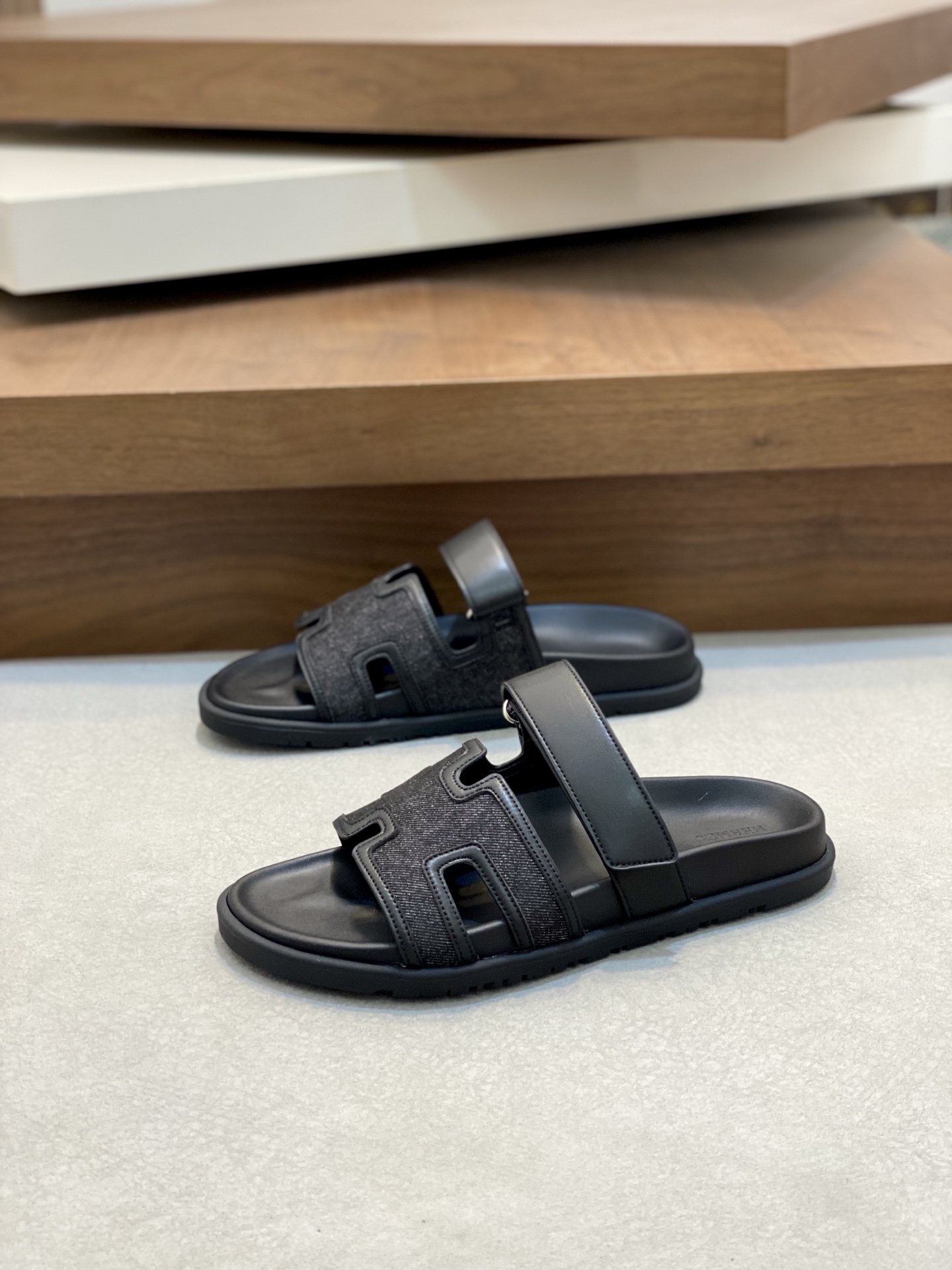 Hermes Men's Black Leather & Textile Sandals With Signature 'H' Design 4 i1742923471625 4326 0 2