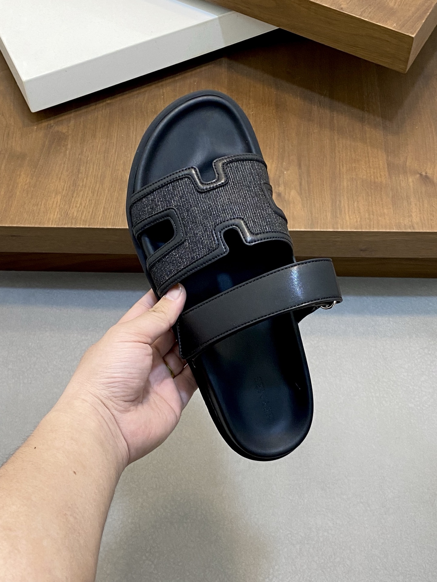 Hermes Men's Black Leather & Textile Sandals With Signature 'H' Design 5 i1742923471687 5260 0 3