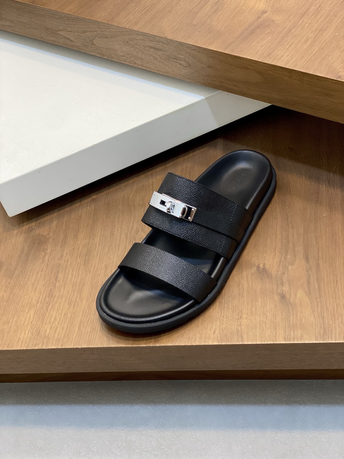 Hermes Men's Black Leather Sandals With Silver-Tone Hardware, Size 39-44 7 i1742923911790 5667 0 5