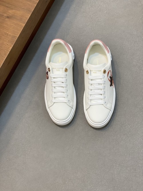 Louis Vuitton White Leather Sneakers with 3D Design, Couple Style 1 Louis Vuitton White Leather Sneakers with 3D Design, Couple Style