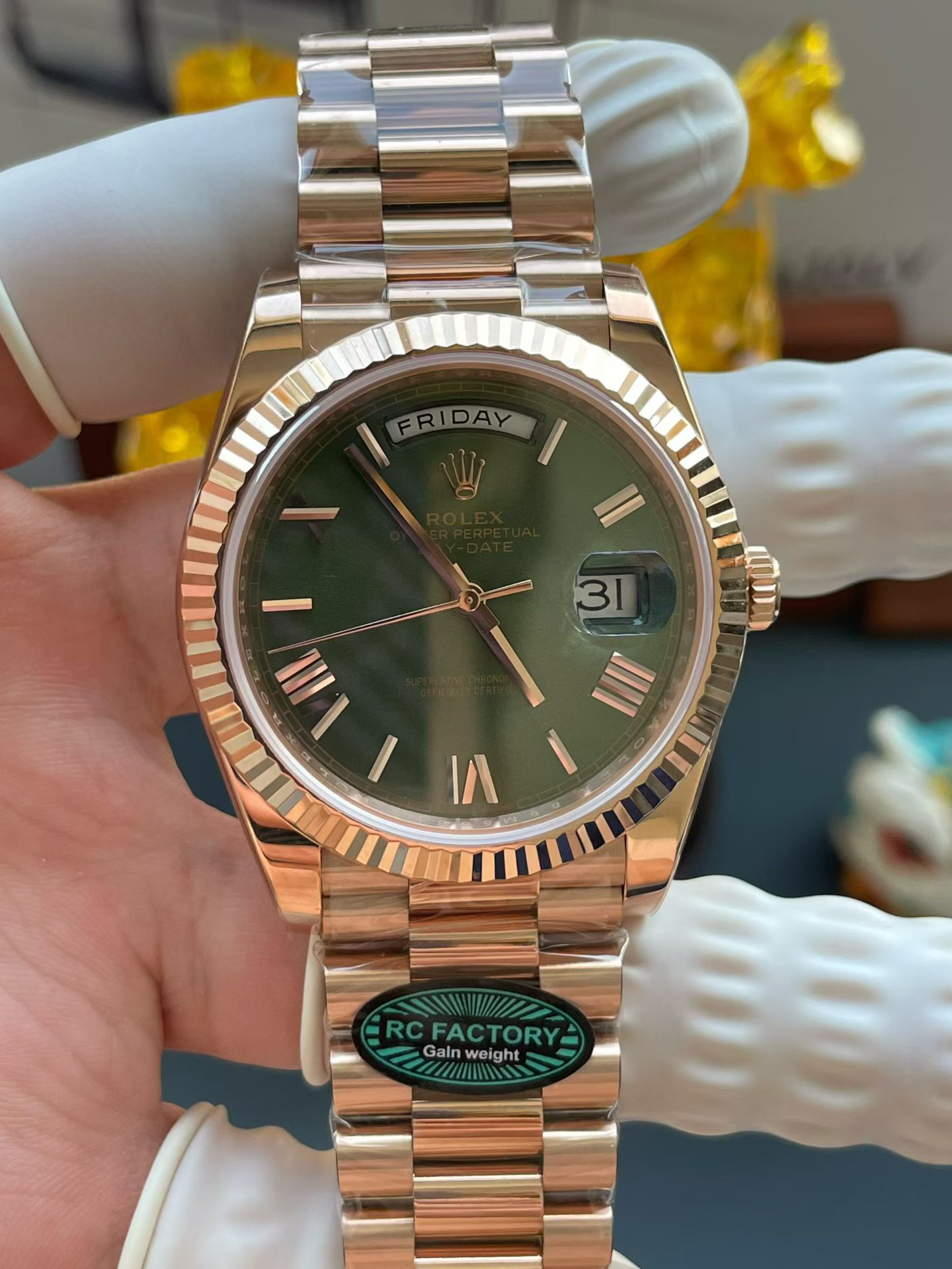 NO:553110,RC Rolex DD rose gold olive green,,rolex19860909RC劳力士DD玫瑰金橄榄绿,,rolex,Watch